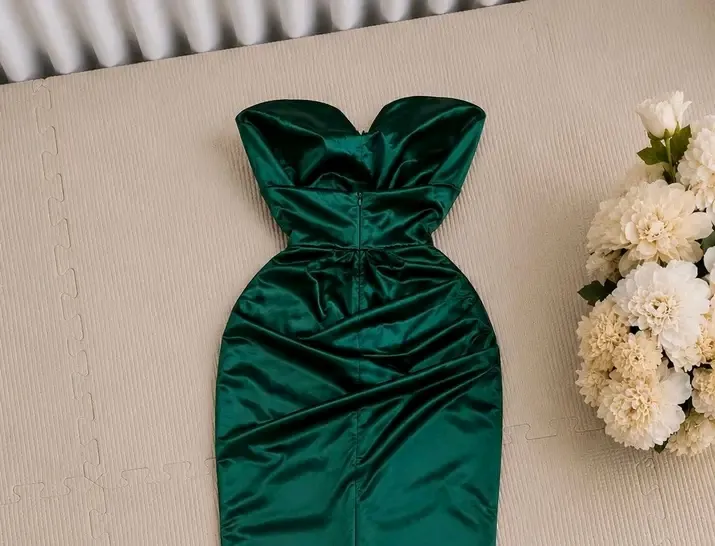 Robe longue verte émeraude bustier 3