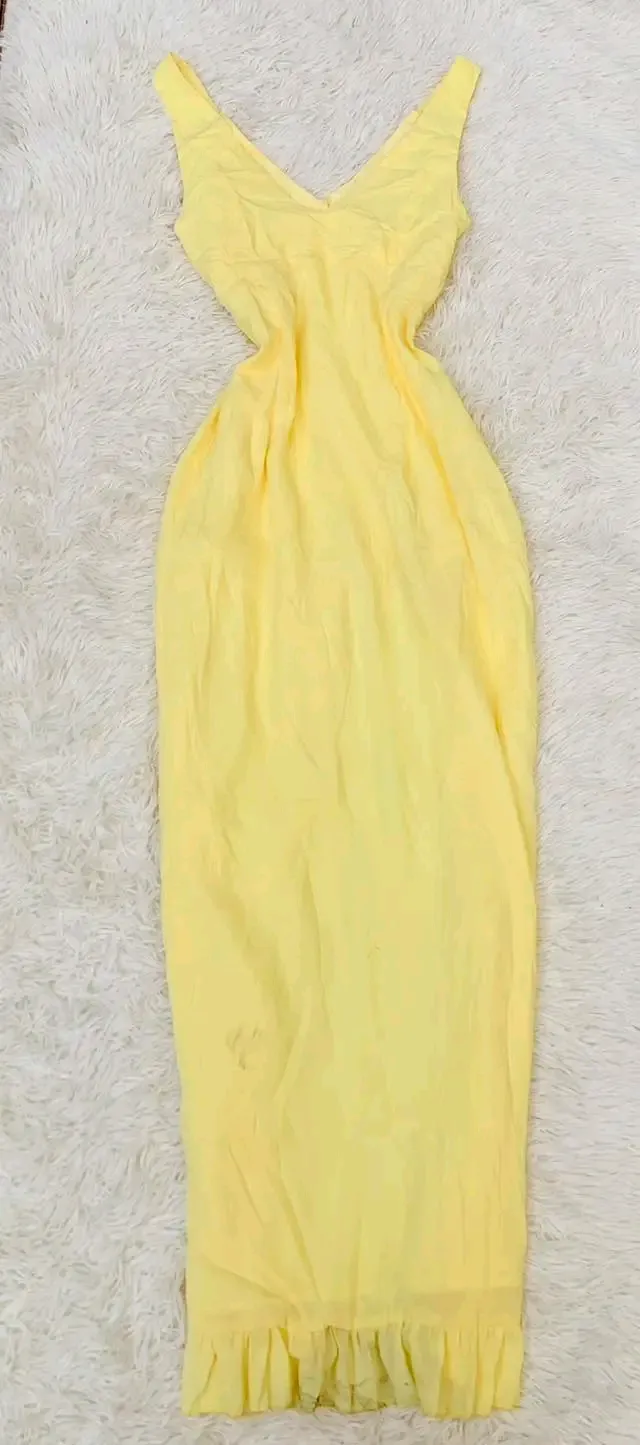 Robe longue jaune fluidité volants 2