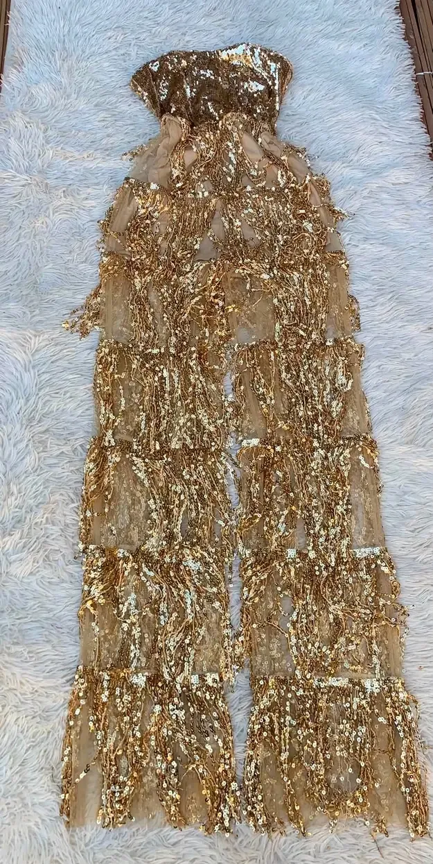 Robe sequins or et blanc femme 2