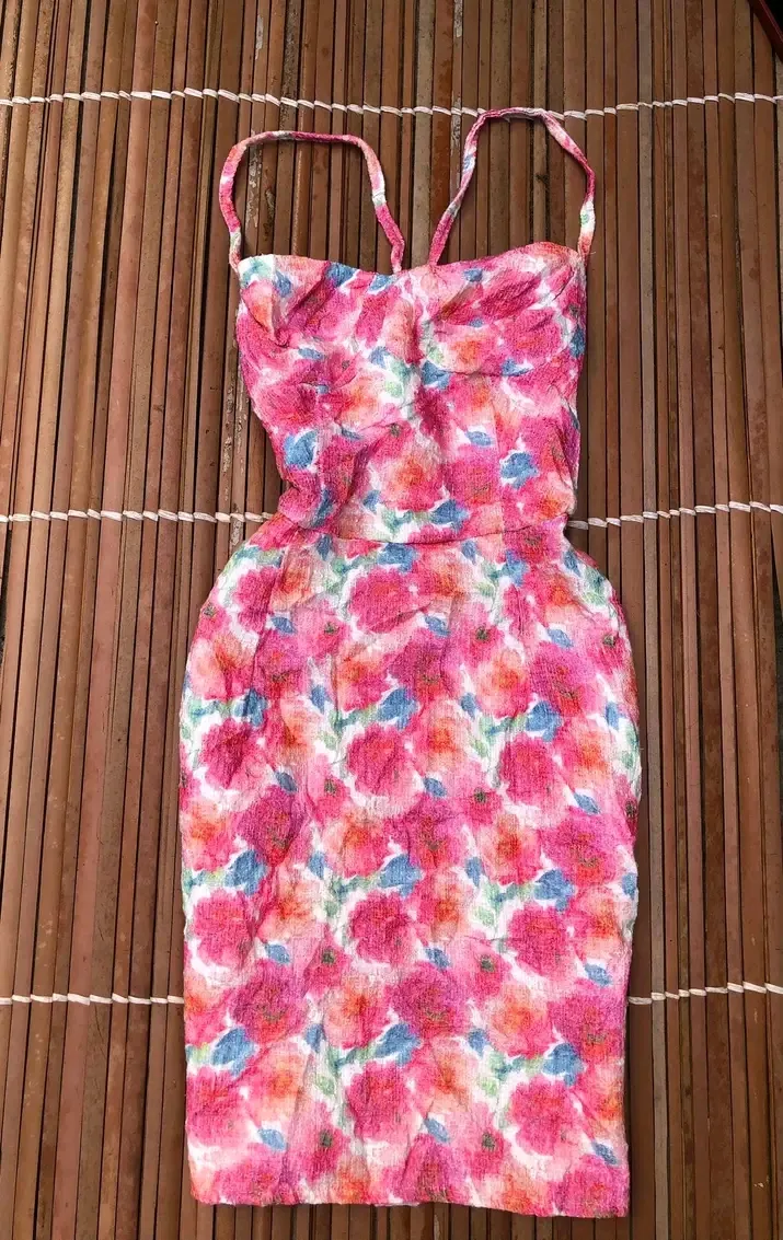 Robe fleurie rose et bleu années 90 2