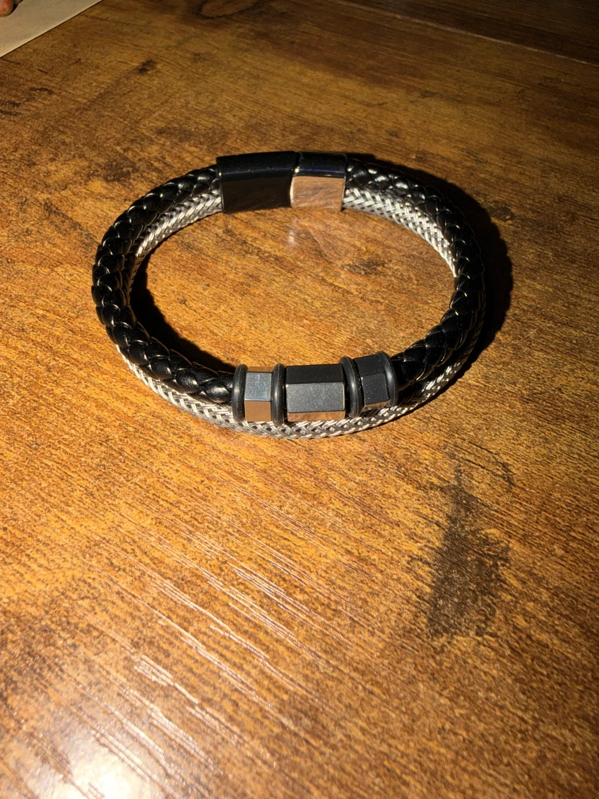 Bracelet double cordon noir & acier – 21,5 cm – Sans marque – taille Taille unique 3