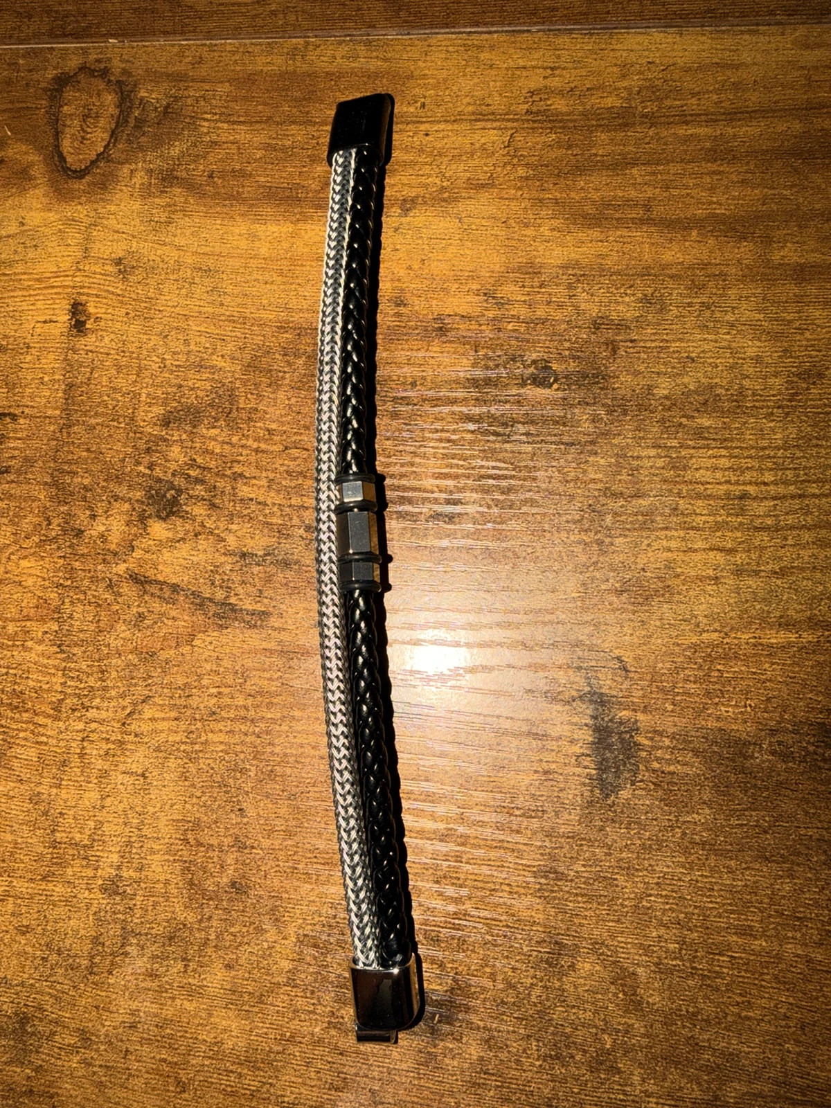 Bracelet double cordon noir & acier – 21,5 cm – Sans marque – taille Taille unique 5