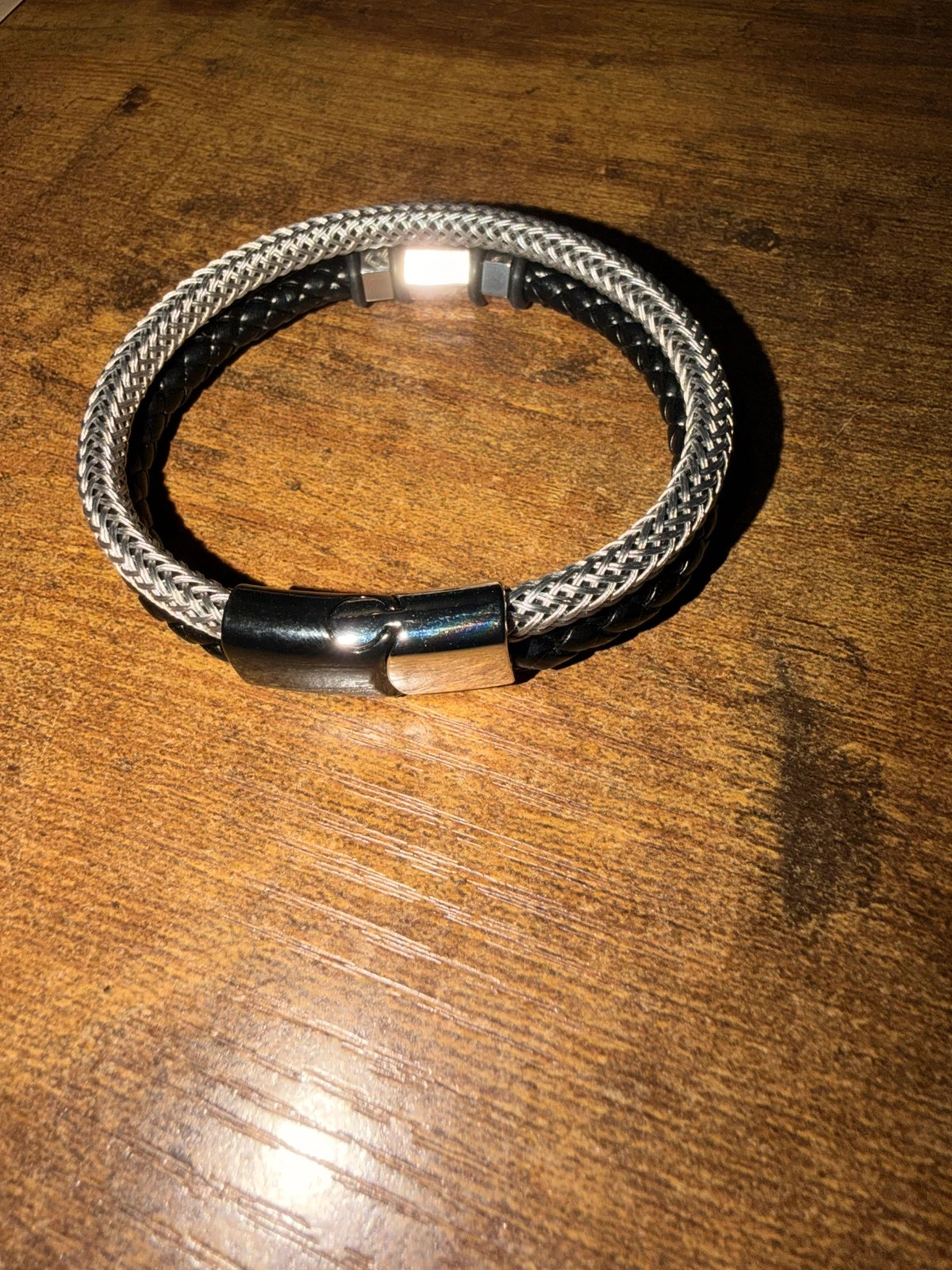 Bracelet double cordon noir & acier – 21,5 cm – Sans marque – taille Taille unique 2