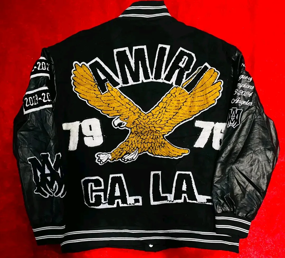 Black Varsity Jacket with Leather Sleeves 3