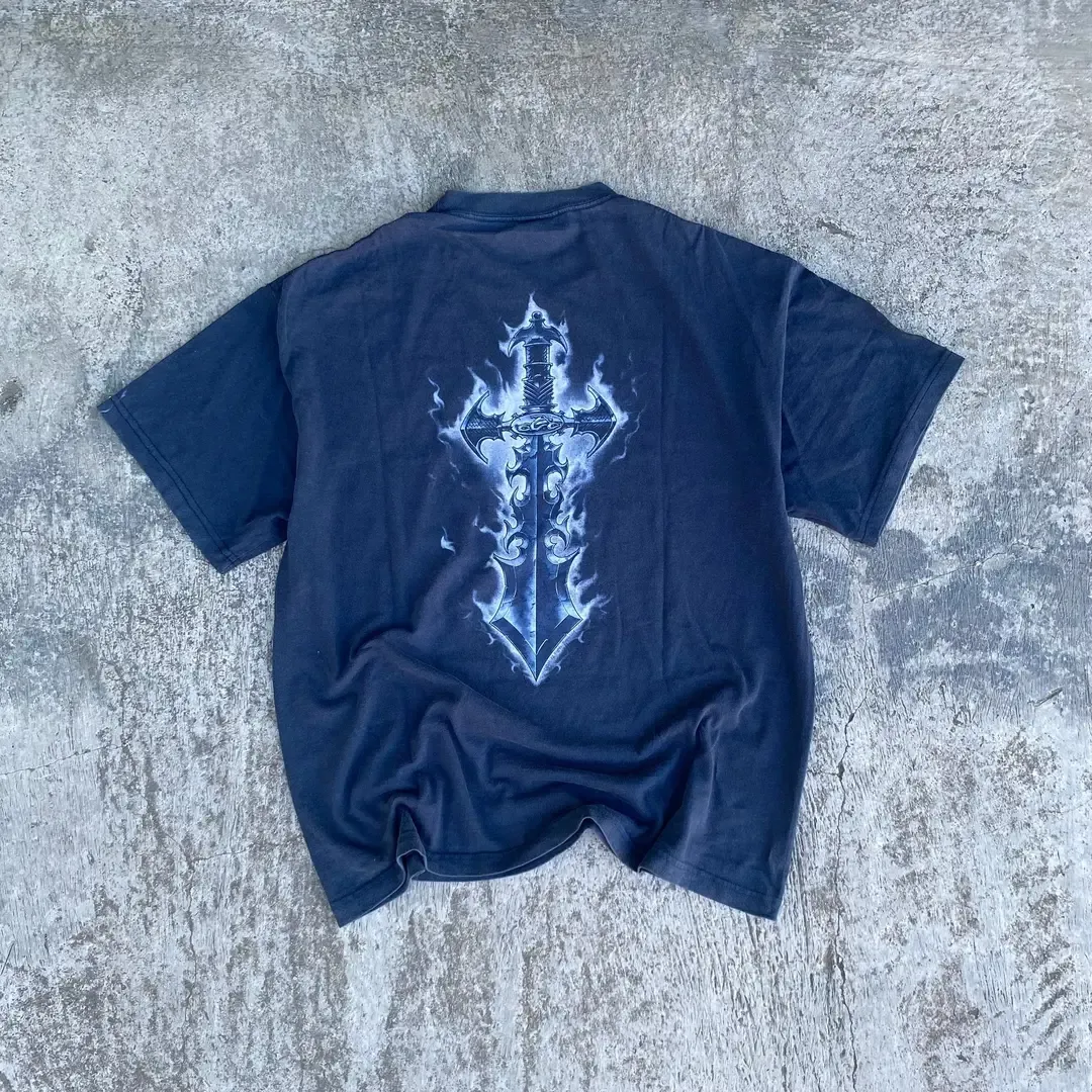 T-shirt noir épée croix flammes 4