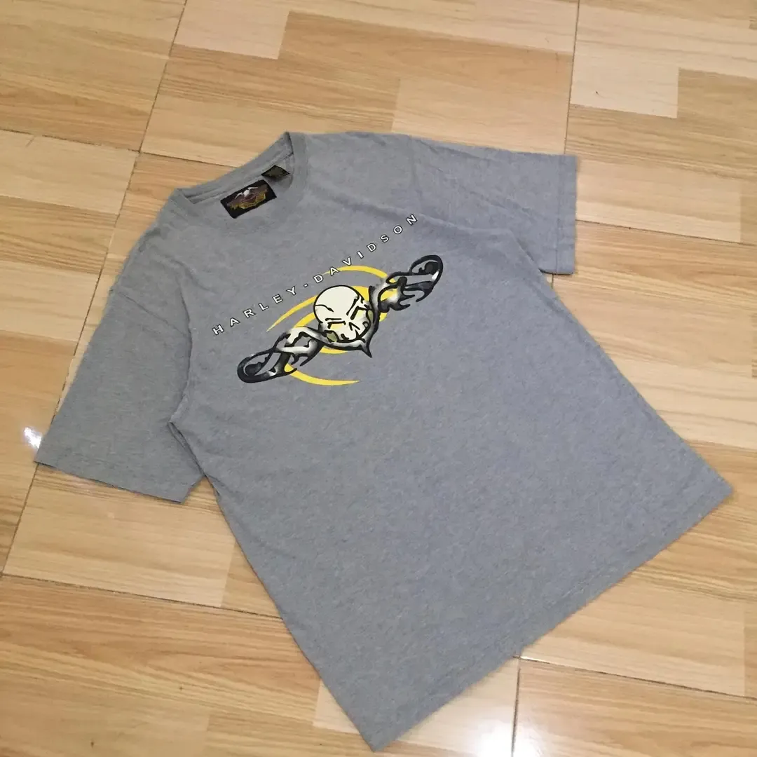T-shirt gris skull motard vintage