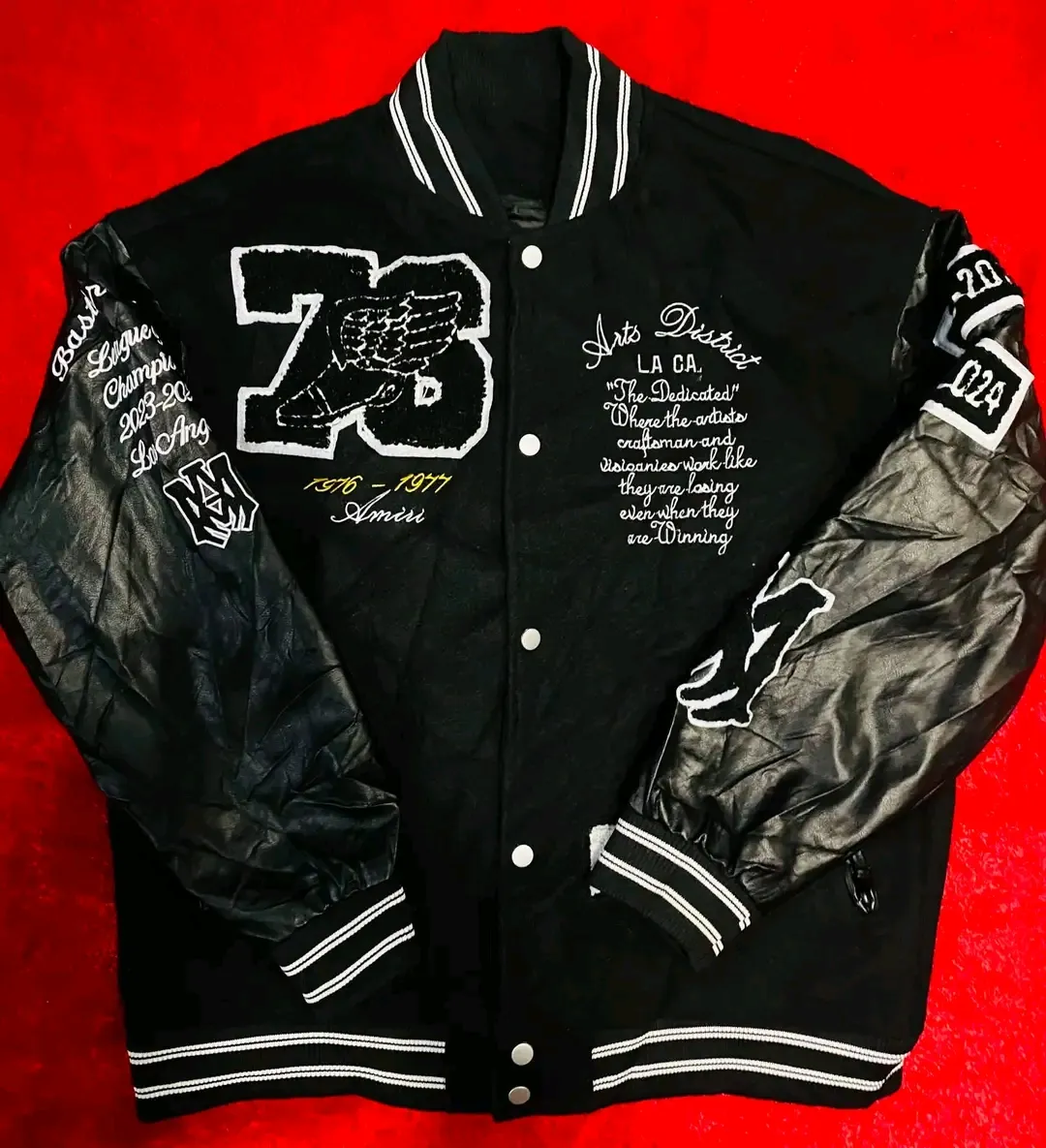 Black Varsity Jacket with Leather Sleeves