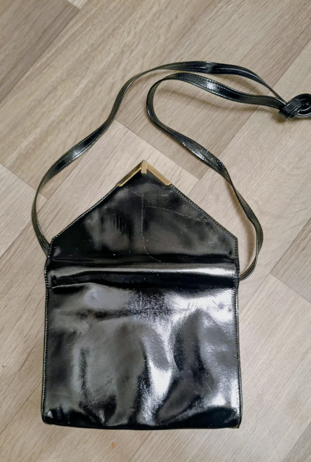 Sac bandoulière Pourchet en cuir verni noir – Pourchet – taille Taille unique 2