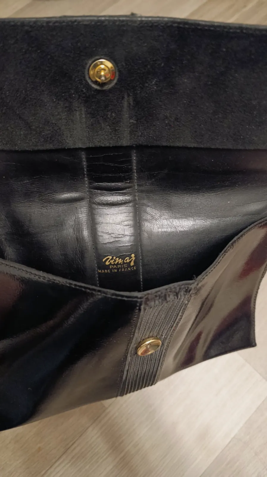 Pochette vintage Vimar Paris en cuir verni noir – Vimar – taille Taille unique 3
