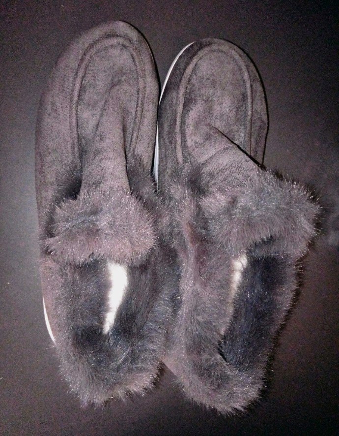 Chaussons mocassins fourrés gris foncé