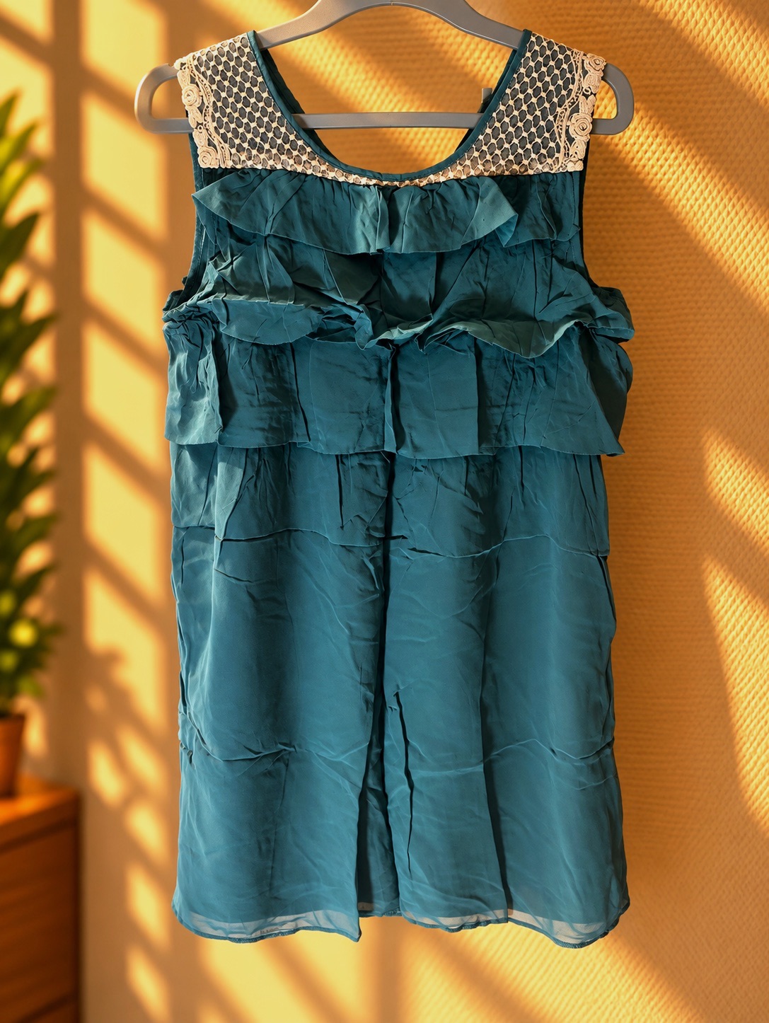 Robe fluide en soie bleu canard avec dentelle S/M – See u soon – taille S 3