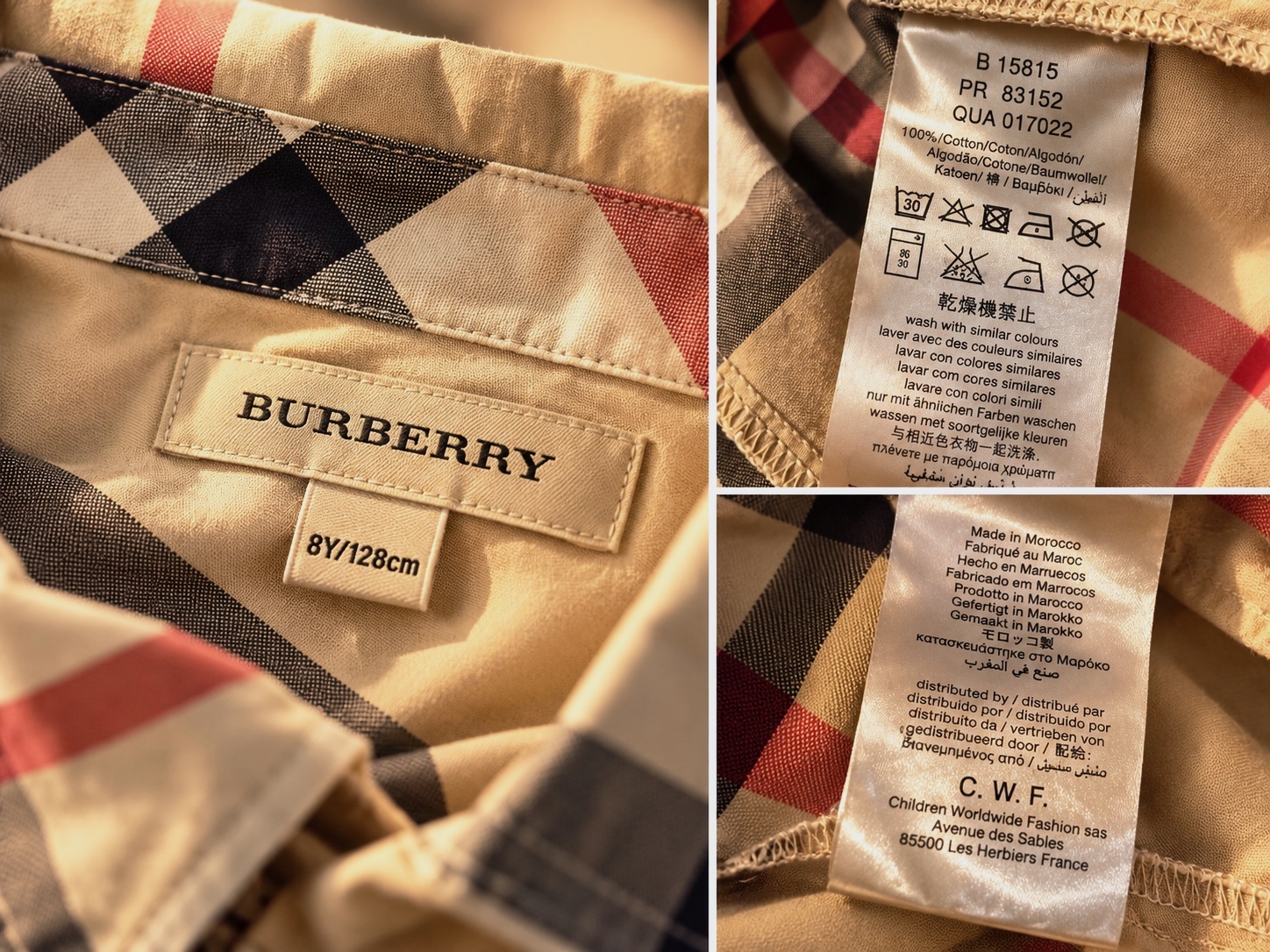 Chemise à carreaux Burberry 8 ans