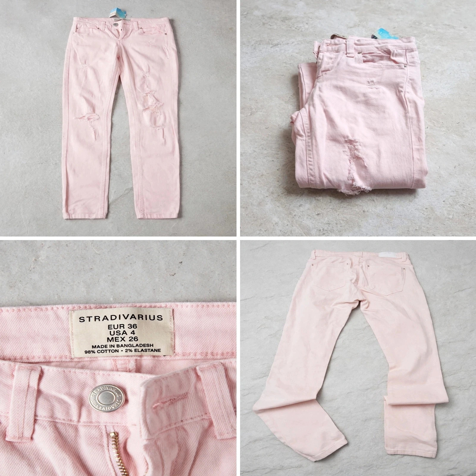 Vaqueros Rosa Pálido Rotos Skinny Talla S - Baby Pink -