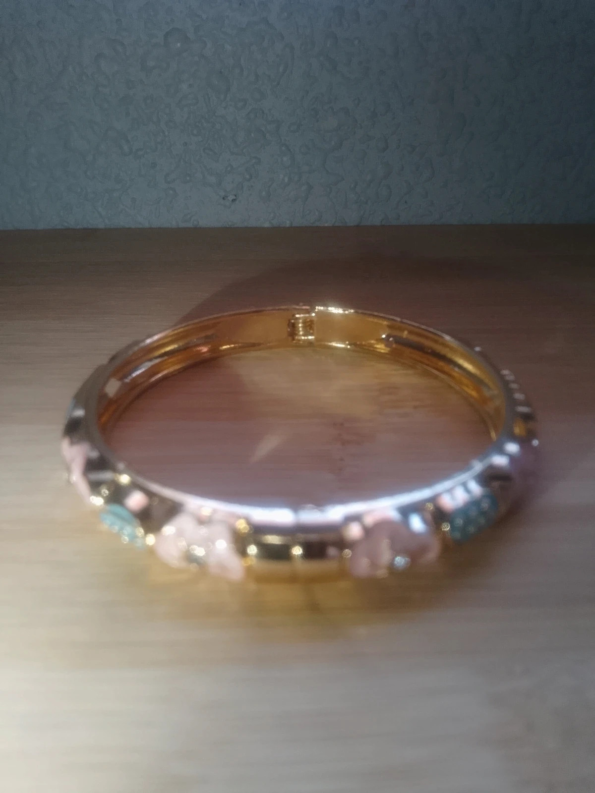 Gorgeous Gold Floral Hinged Bangle with Pastel Enamel