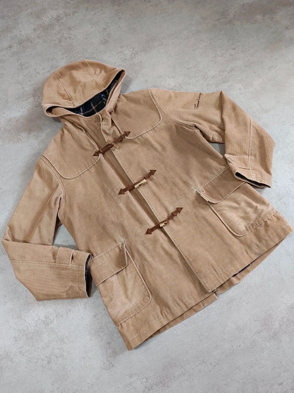 Thomas Burberry - Duffle Coat - Corduroy Jacket Beige - Tartan Check Lined - Vintage - Size L – Thomas Burberry – taille L 2
