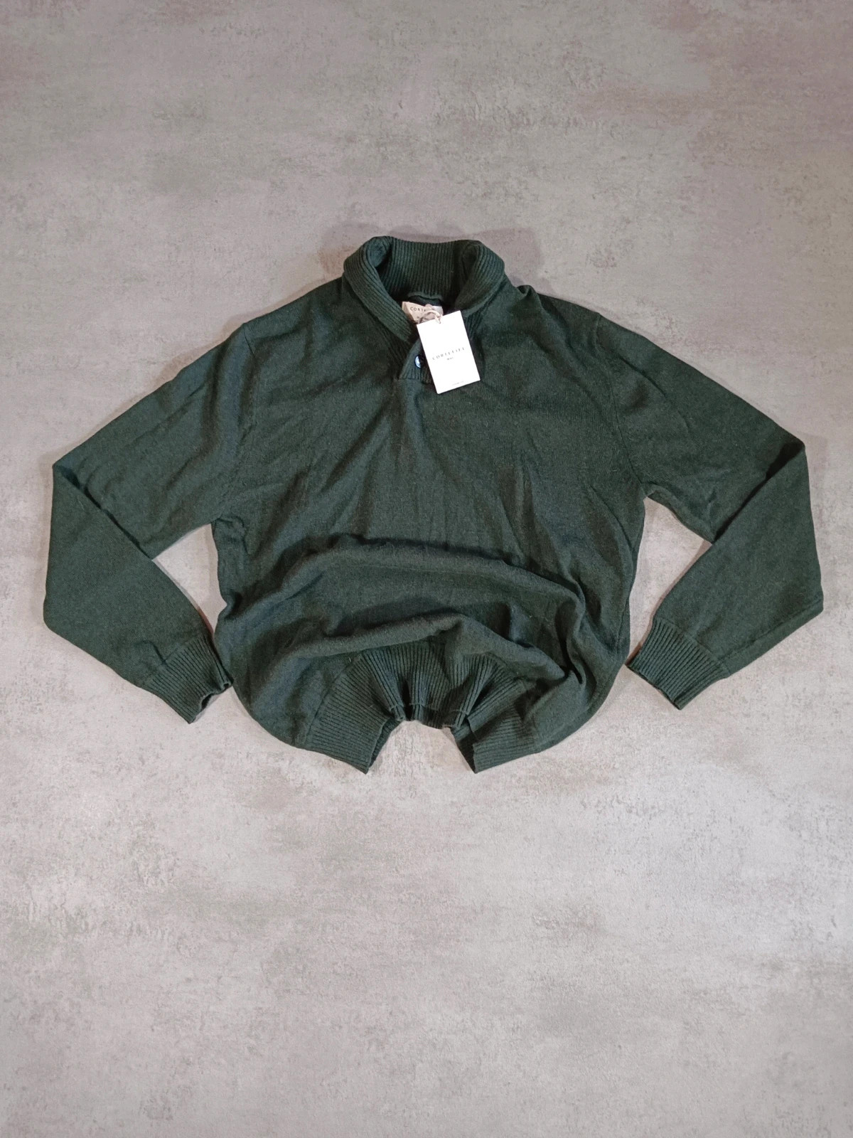 Cortefiel - Green Shawl Collar Sweater - Italian Yarn - Premium Knitwear - XL
