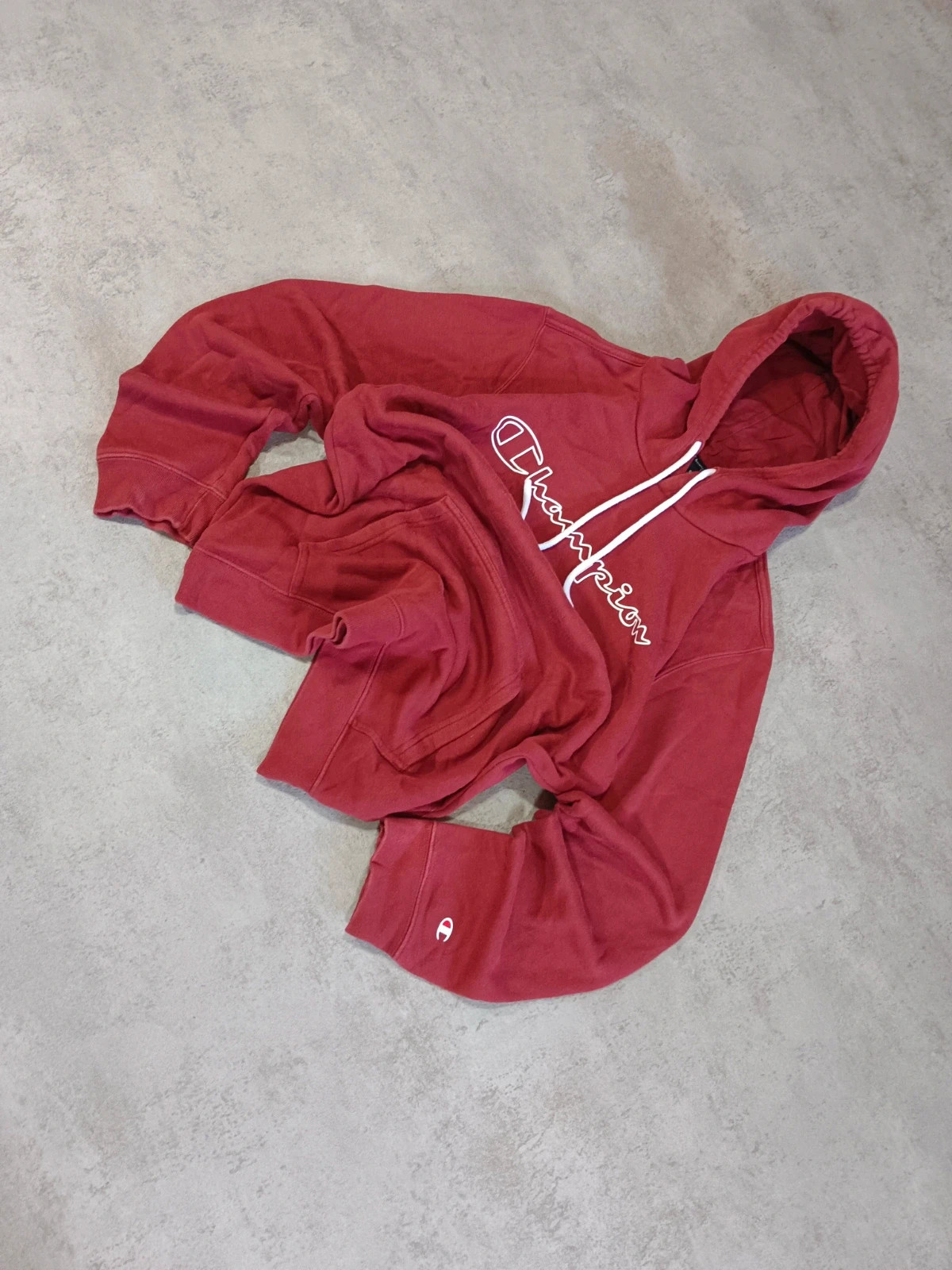 Champion - Hoodie Sweatshirt Red Big Script Logo - Vintage Sportswear - Size M – Champion – taille M 2