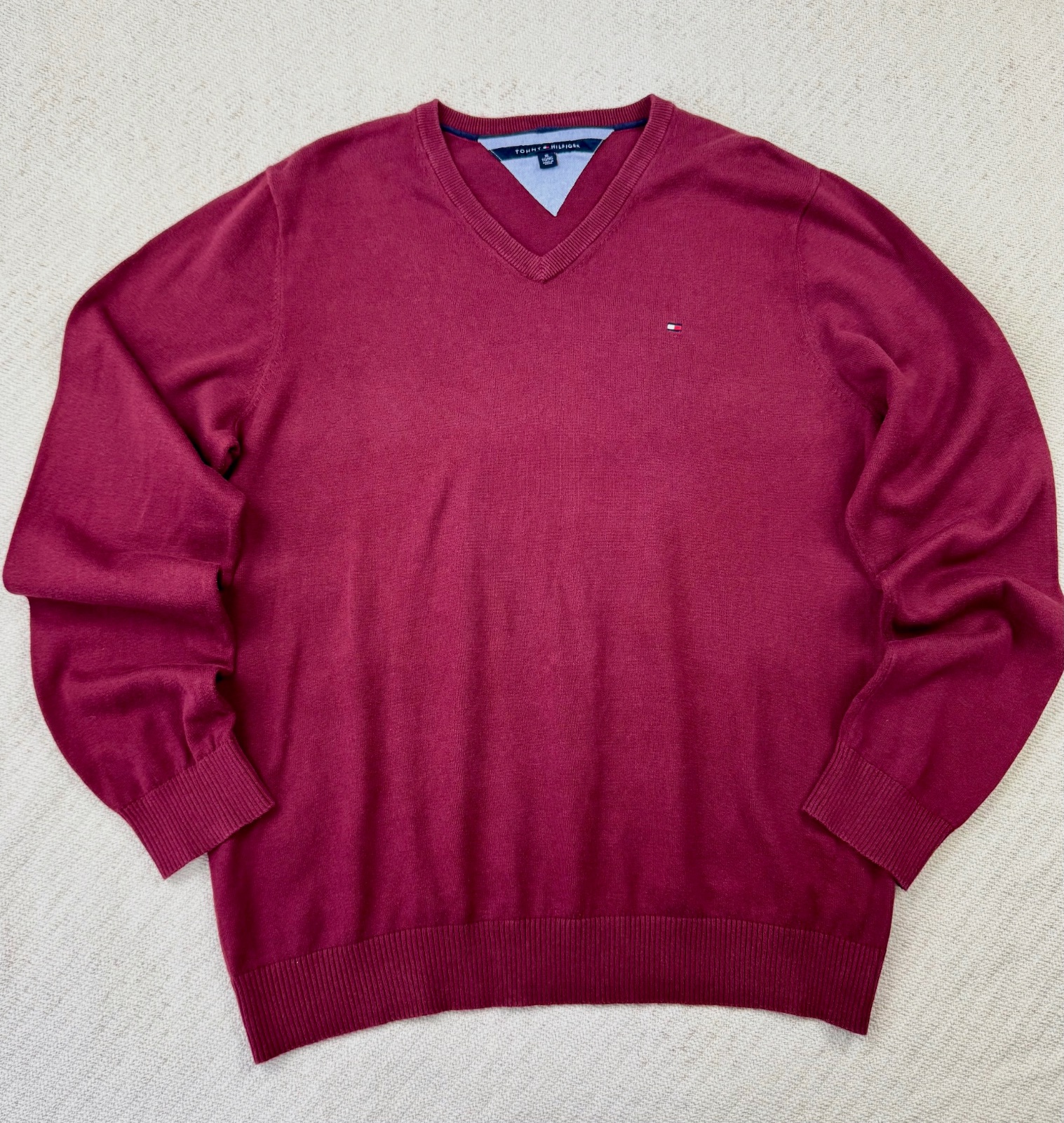 Pull col V Tommy Hilfiger bordeaux XL – Tommy Hilfiger – taille XL 3