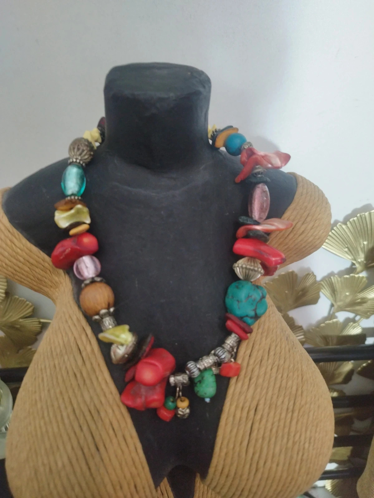 Collier Corail turquoise brut vintage