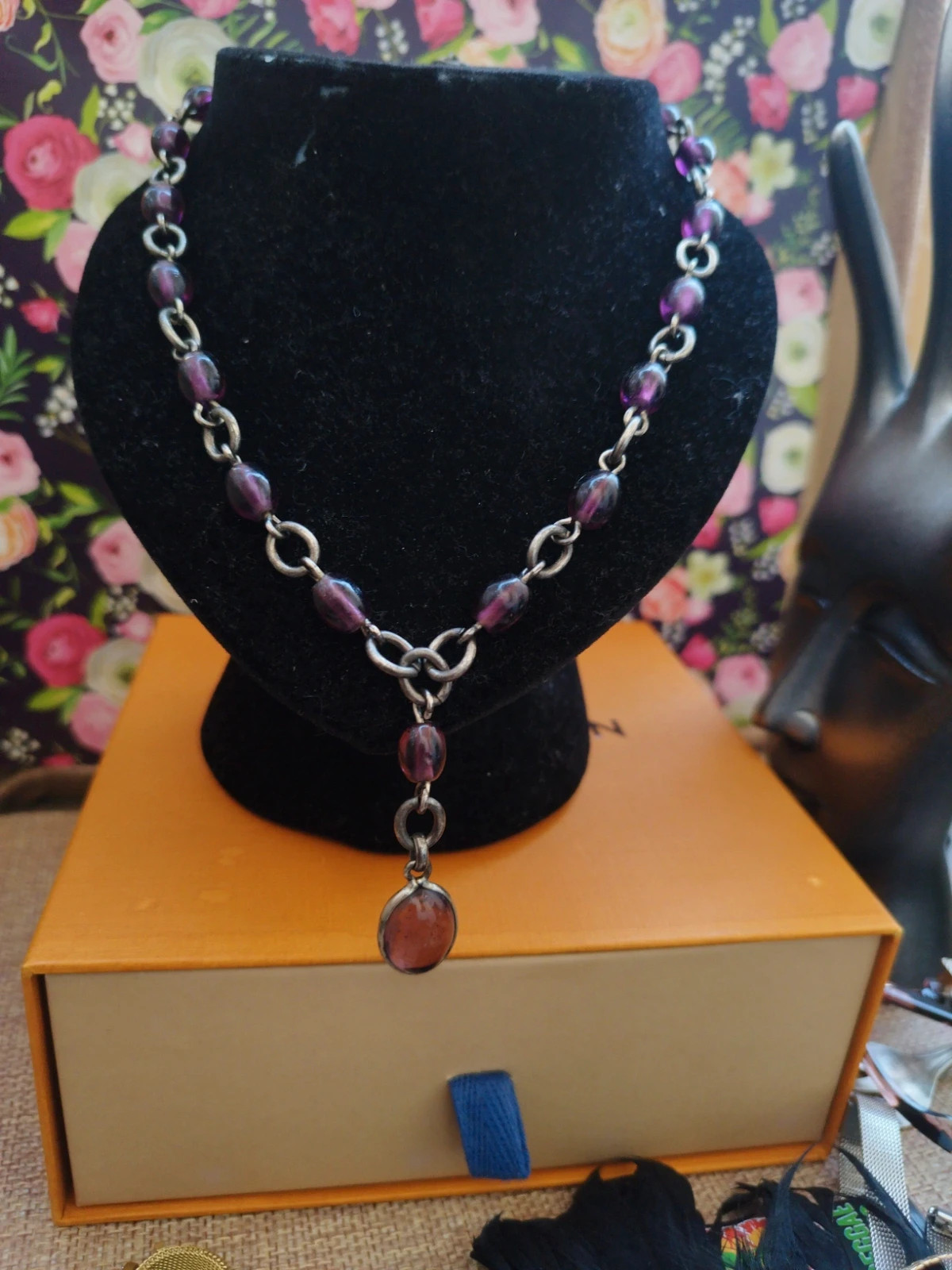 Collier rare vintage argent améthyste