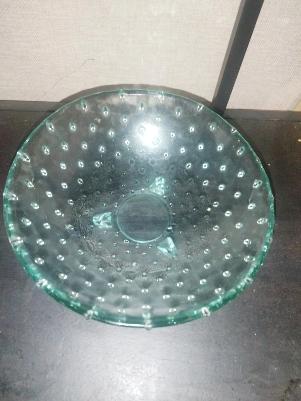 bol de service vintage en verre à motif de clous verts, sur pied – Vintage 2