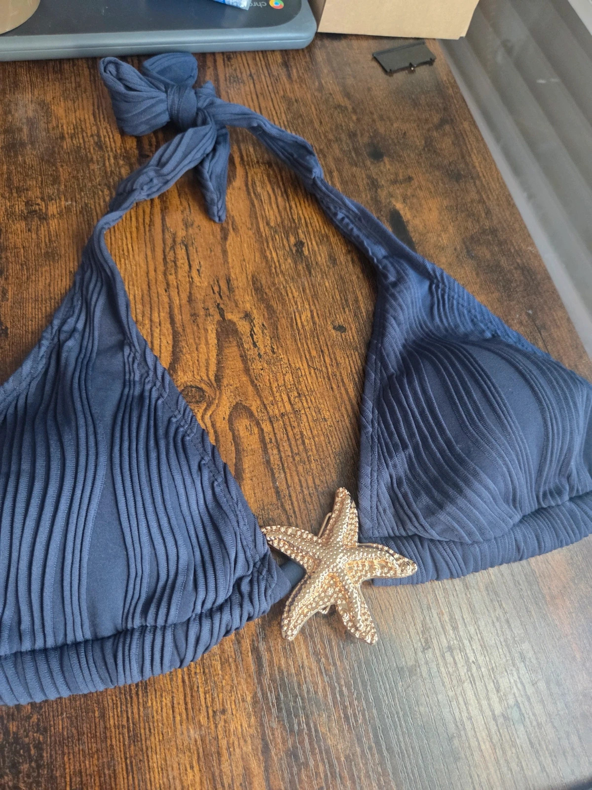 Bikini azul marino Shein con estrella dorada Talla L – Nuevo con medidas – Shein – taille L / 40 / 12 5