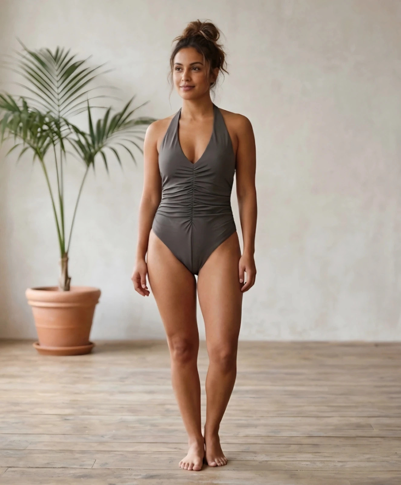Bañador Zara Home fruncido gris / topo oscuro (Nuevo con etiquetas) – Zara – taille S / 36 / 8 5