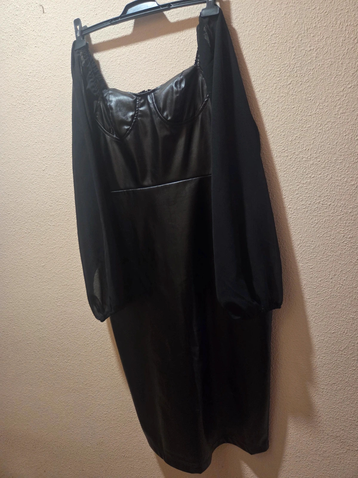 Vestido midi efecto piel negro con mangas de gasa Shein - Talla L (40/42) – Shein – taille L / 40 / 12 3