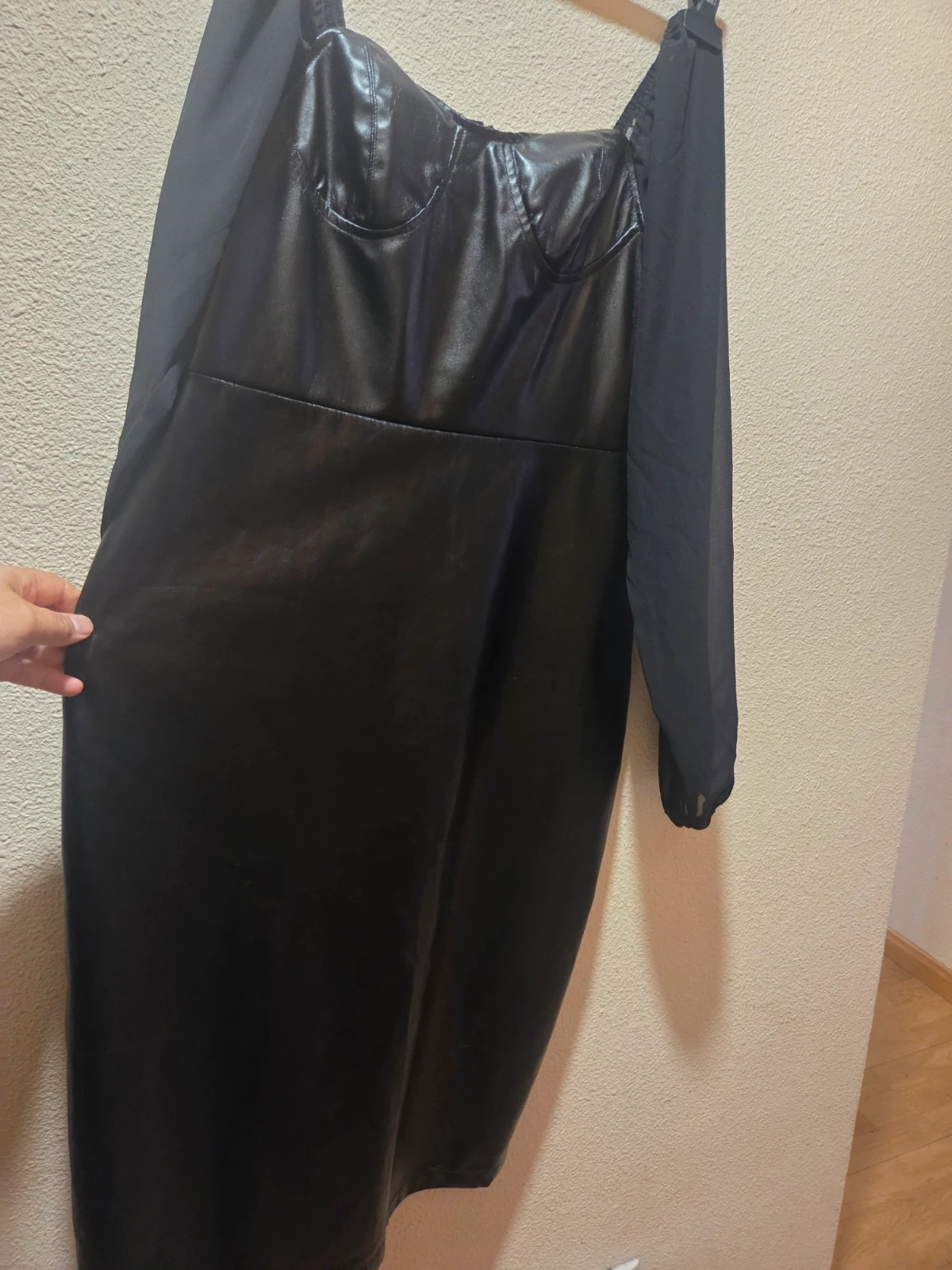 Vestido midi efecto piel negro con mangas de gasa Shein - Talla L (40/42) – Shein – taille L / 40 / 12 4