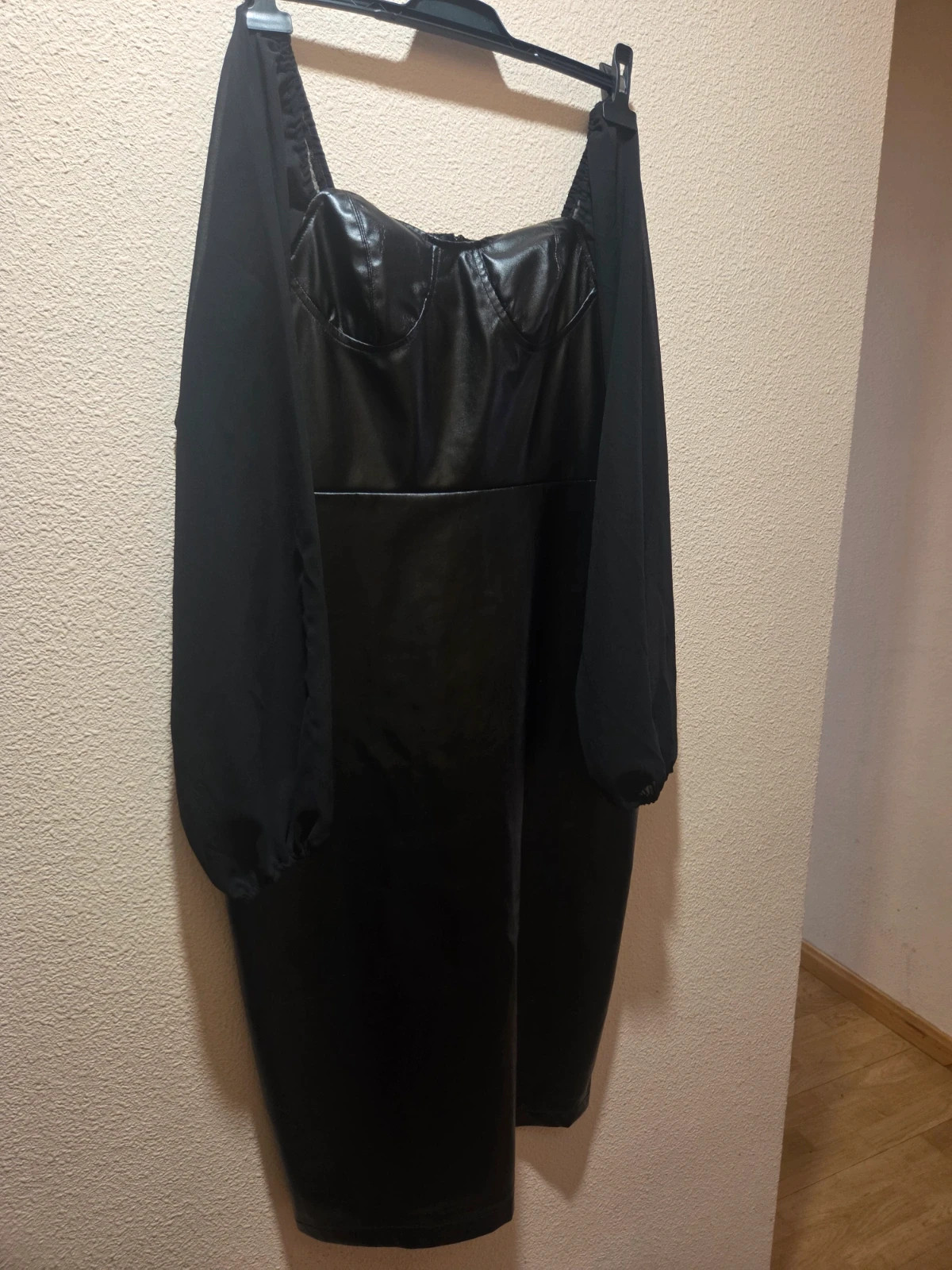 Vestido midi efecto piel negro con mangas de gasa Shein - Talla L (40/42) – Shein – taille L / 40 / 12 5