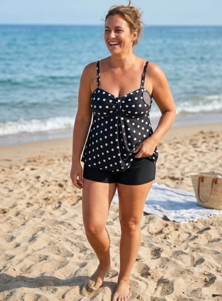 Bañador tankini Avidlove lunares blanco y negro con short – Talla XXL (Nuevo con etiqueta) – Avidlove – taille XXL / 44 / 16 2