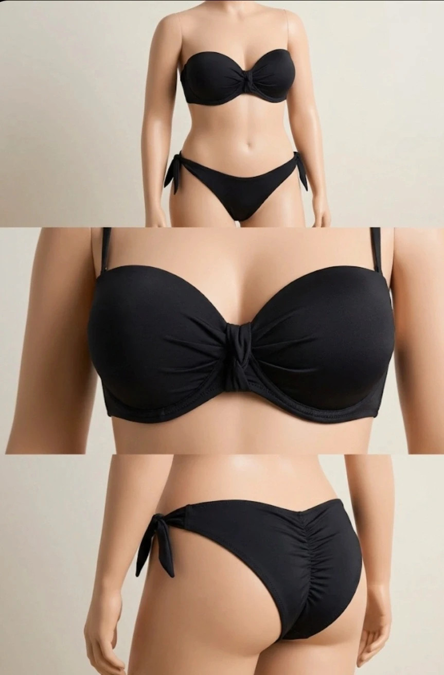 Nuevo Bikini Negro Elegante - Top Bandeau y Braguita Ajustable - Talla L – Generica – taille L / 40 / 12 2