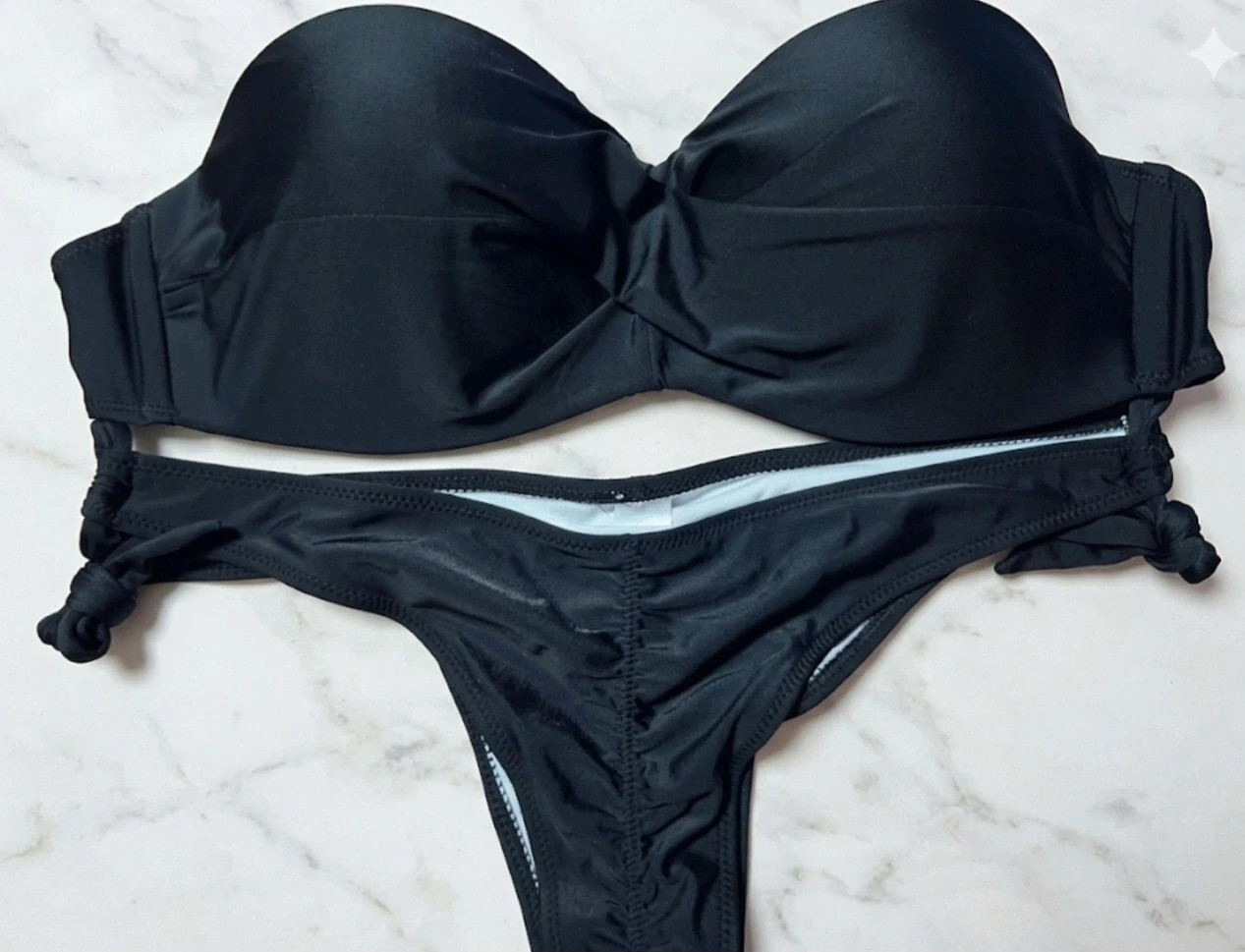 Nuevo Bikini Negro Elegante - Top Bandeau y Braguita Ajustable - Talla L