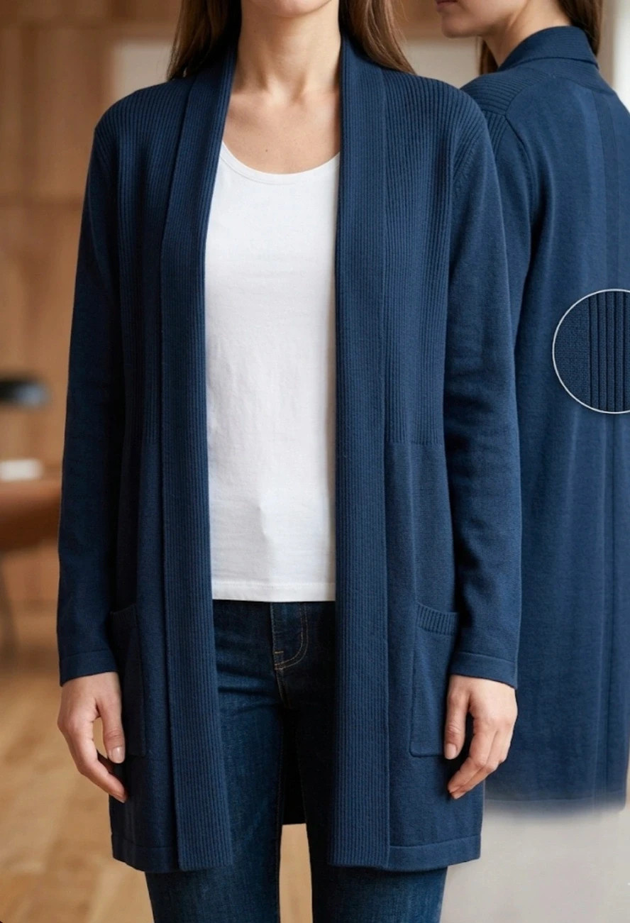 Cárdigan largo azul marino Nuevo – Talla M – Punto con bolsillos – taille M / 38 / 10 3