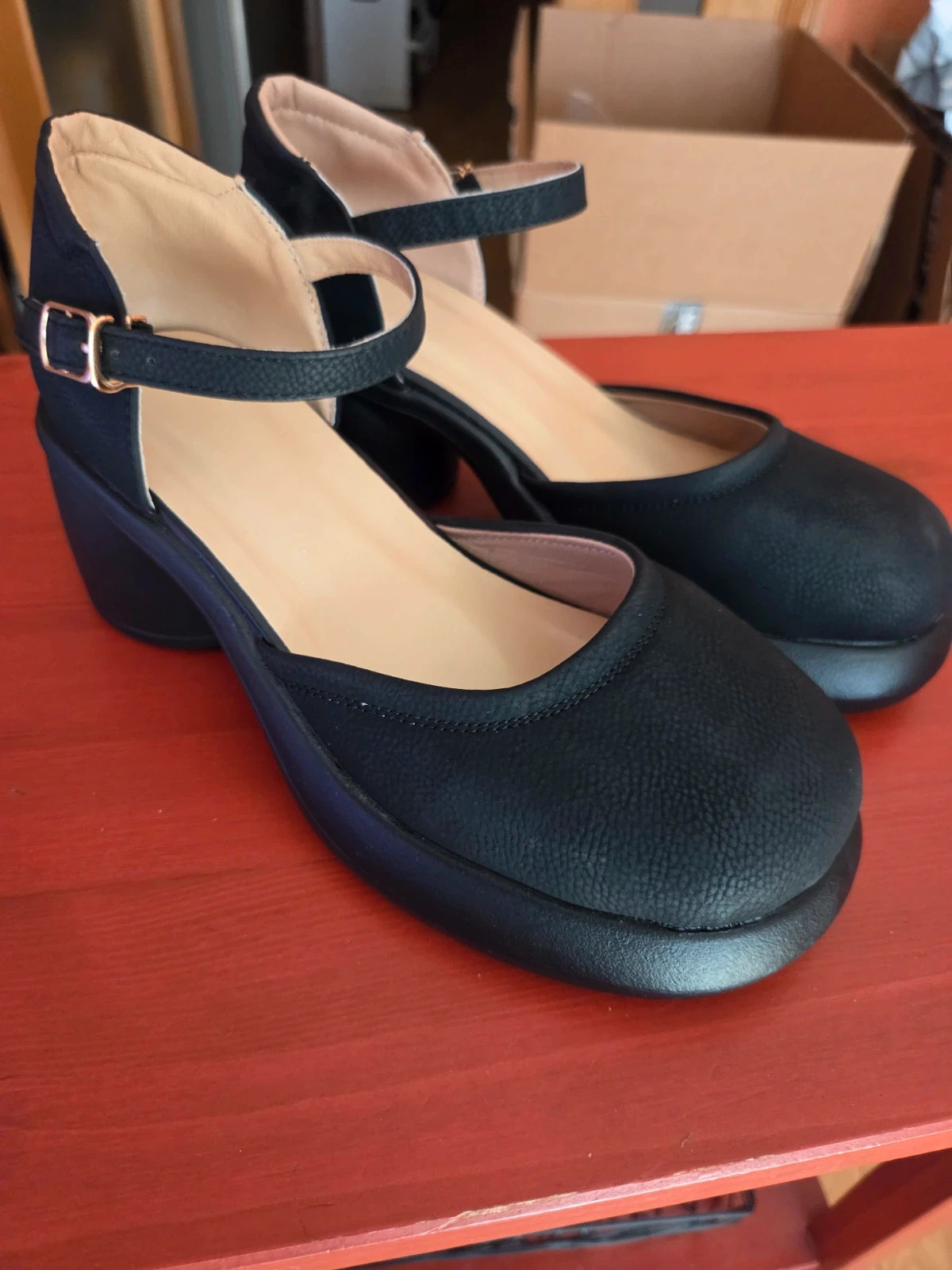 Zapatos Estilo Mary Jane Negros - Tacón Bloque y Plataforma -Talla 36 (Marcados como 37)