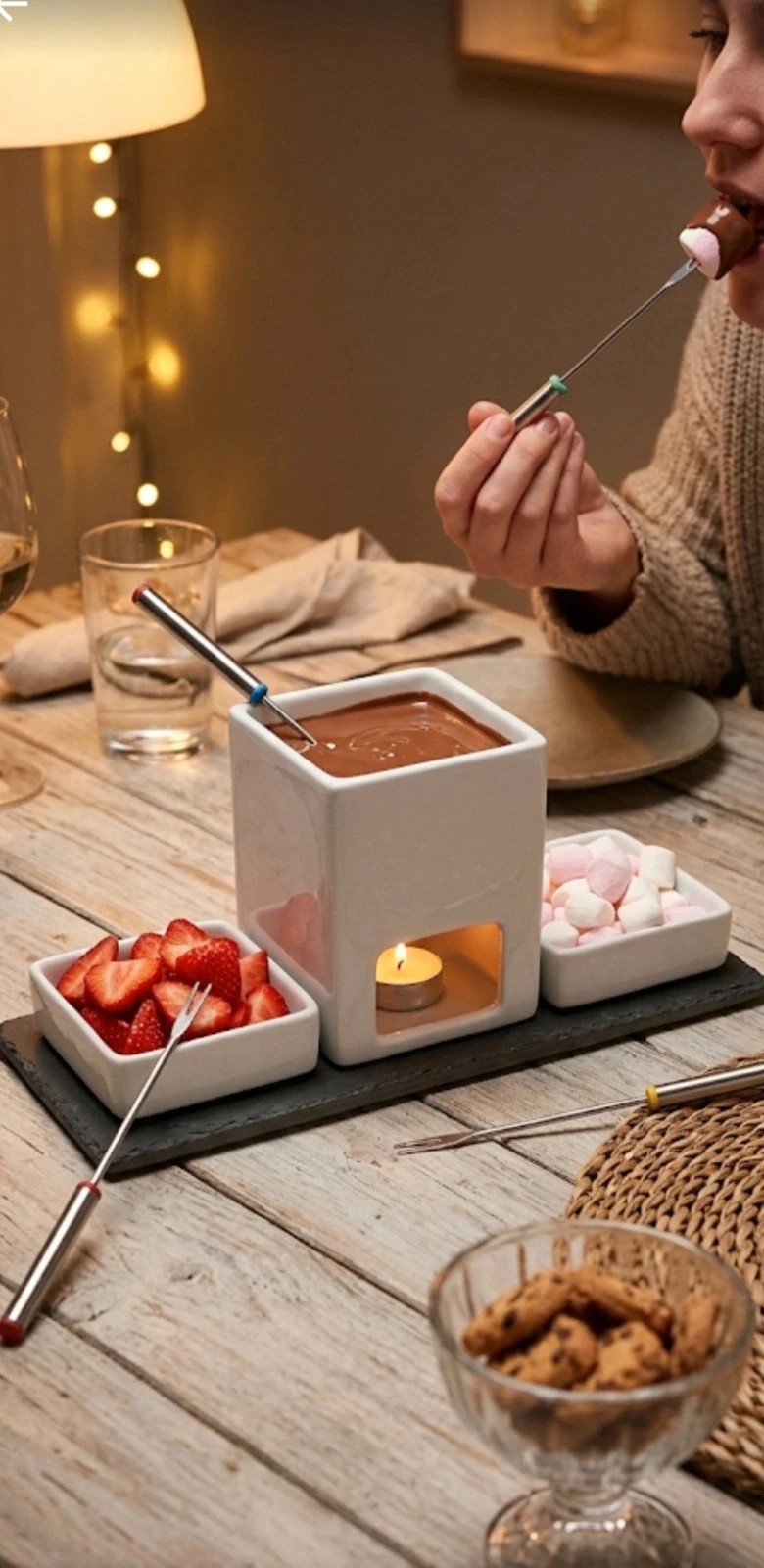Set de Fondue de Chocolate de Porcelana y Pizarra - 8 piezas (Nuevo)