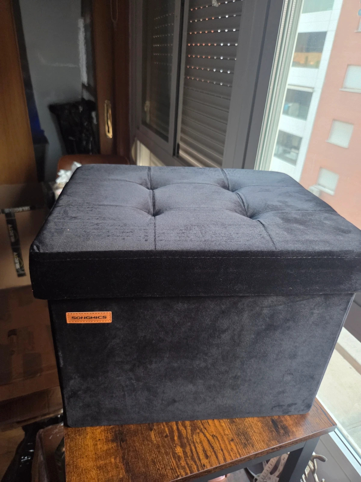 Puff de almacenaje plegable Songmics terciopelo negro (Nuevo)
