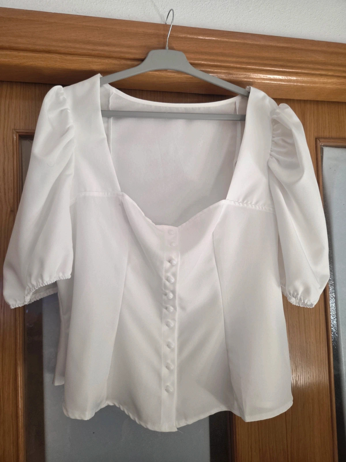 Blusa Blanca Romántica Mangas Abullonadas Talla XL Nueva Sin Etiqueta