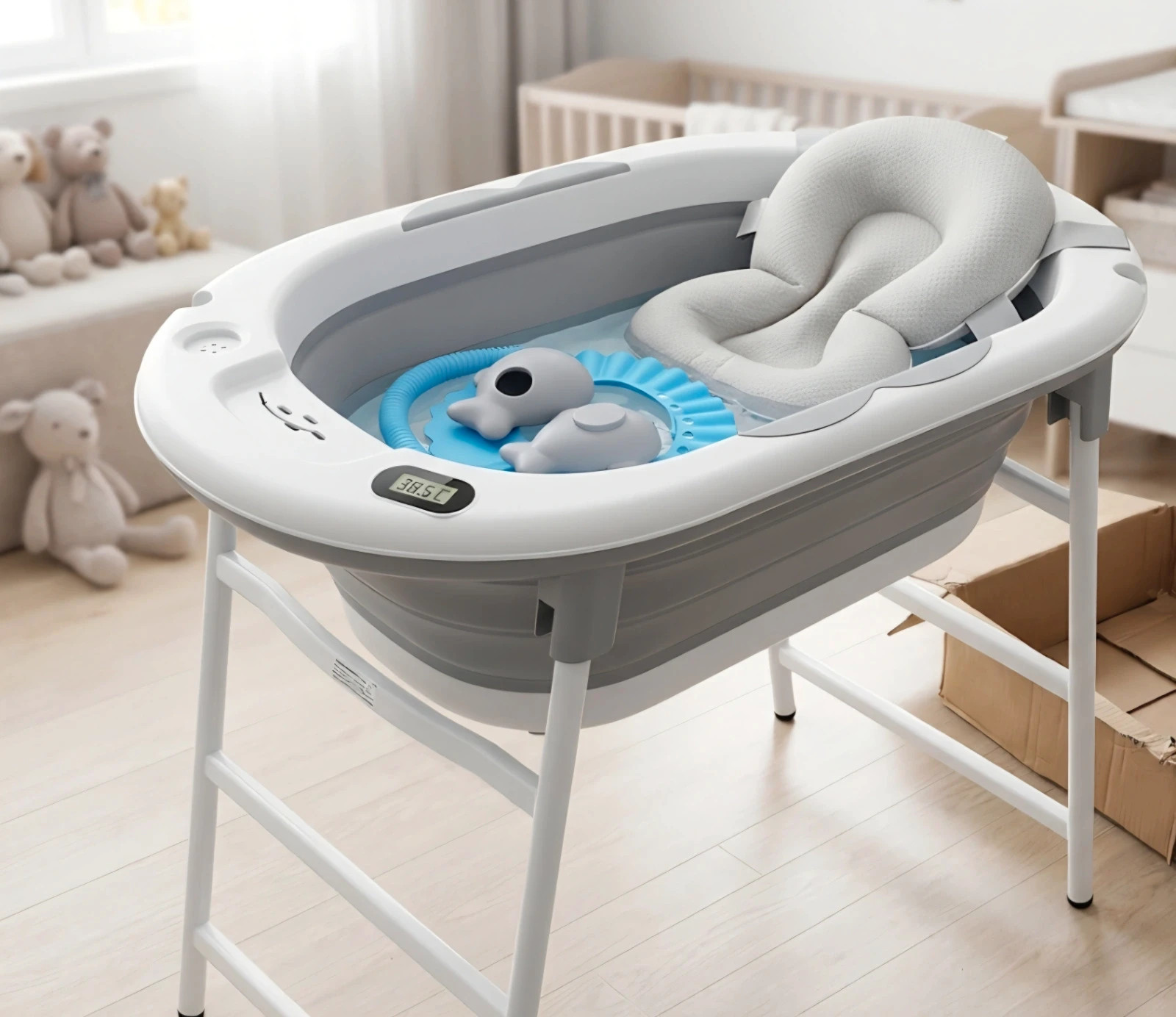 Bañera Plegable Bebé con Termómetro Digital + Cojín y Accesorios (Nueva) – Shein 3