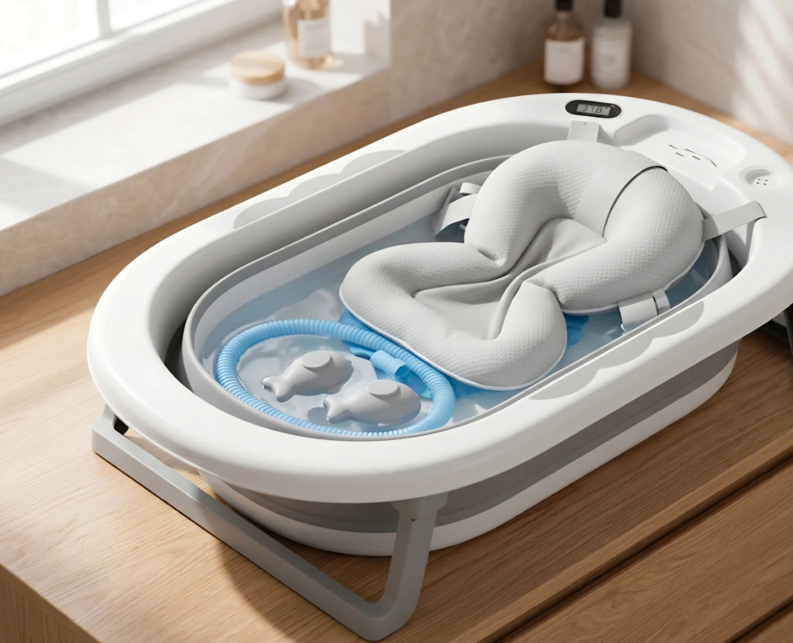 Bañera Plegable Bebé con Termómetro Digital + Cojín y Accesorios (Nueva) – Shein 2
