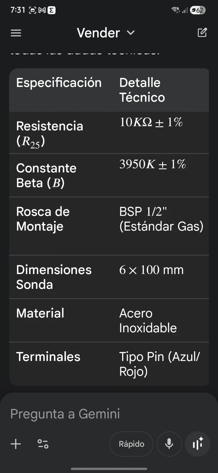 2 Sondas Temperatura NTC 10K (Acero Inox) Rosca 1/2 – Fabricado por Shanghai Hanxing Auto Instruments 3