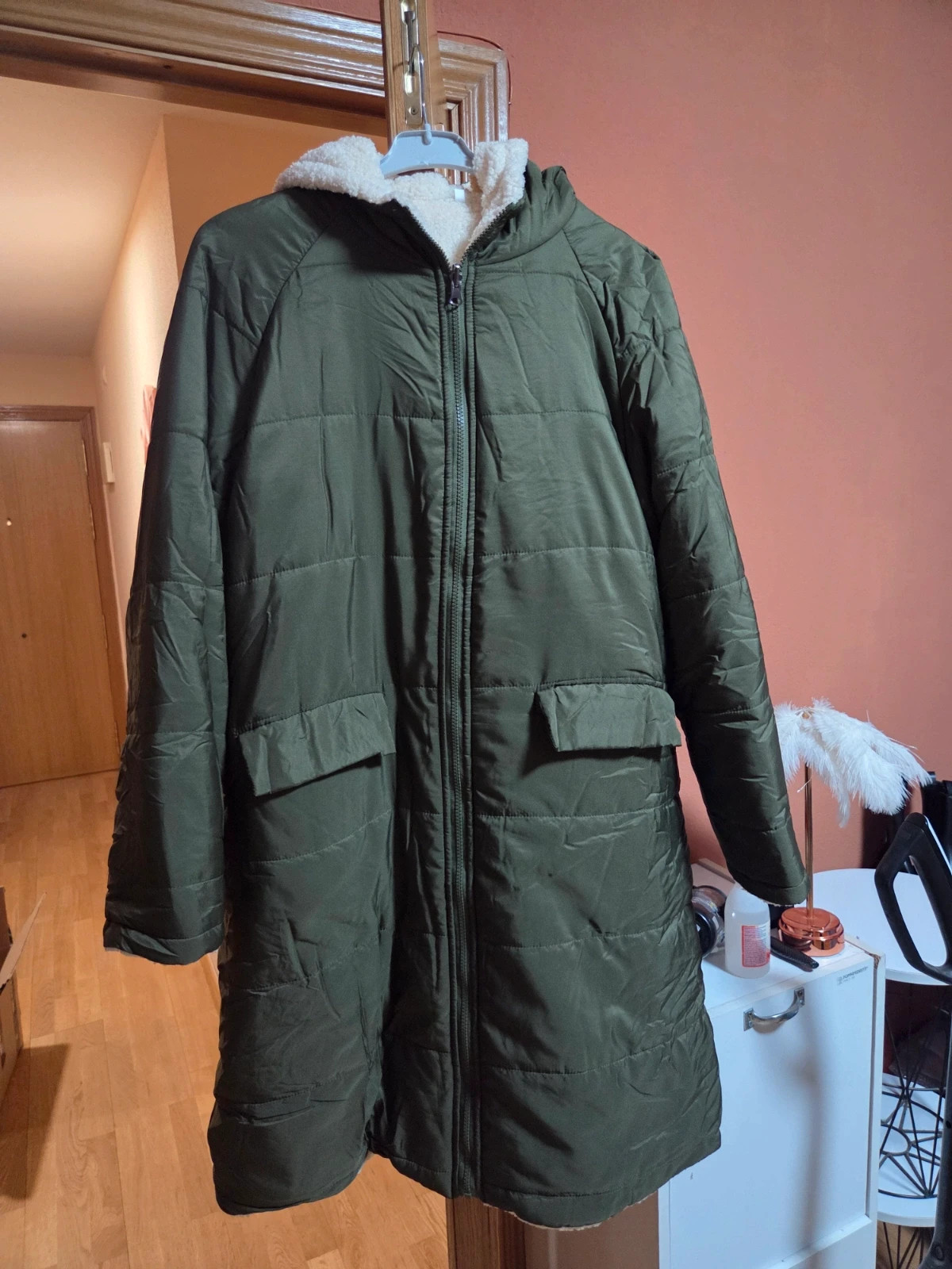 Chaqueta acolchada Verde Militar - Interior Borreguillo - Talla XL – Blanco – taille XL / 42 / 14 3
