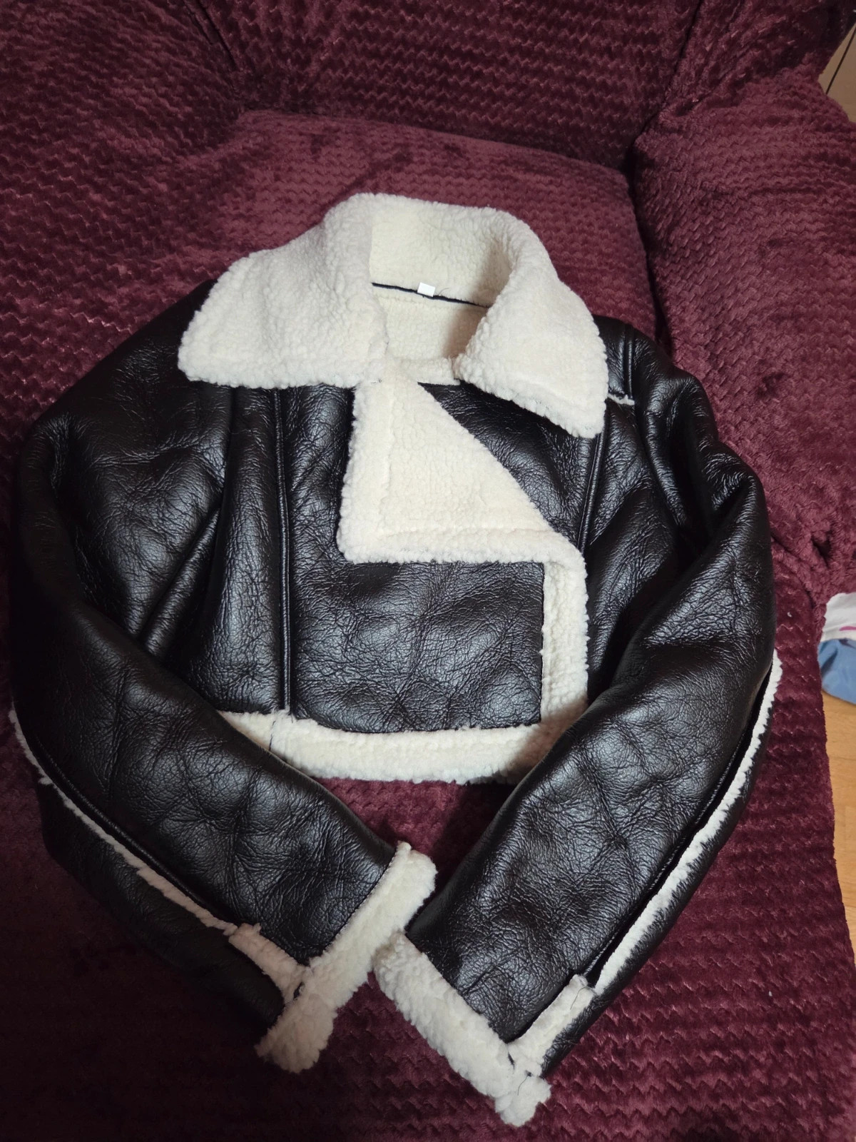 Chaqueta Aviador Cropped Doble Faz – Negro y Borreguillo – Talla M – Generic – taille M / 38 / 10 2