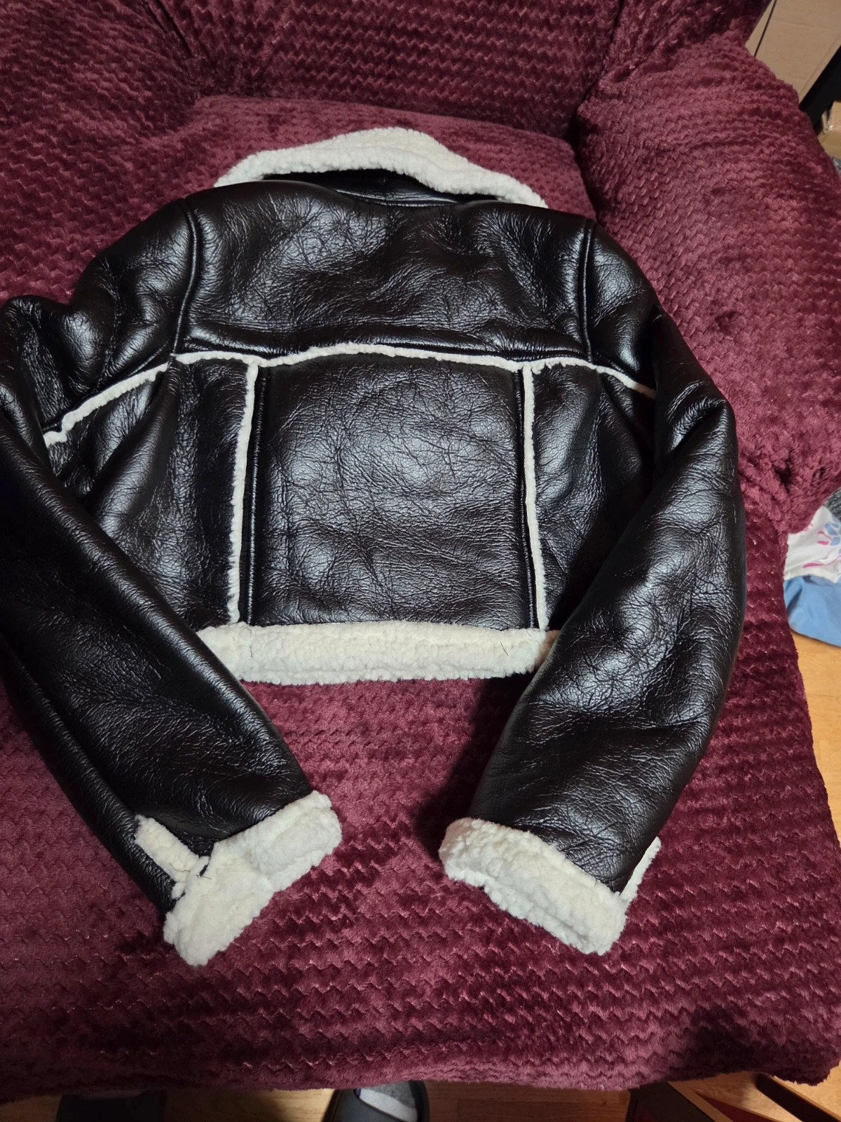 Chaqueta Aviador Cropped Doble Faz – Negro y Borreguillo – Talla M – Generic – taille M / 38 / 10 4