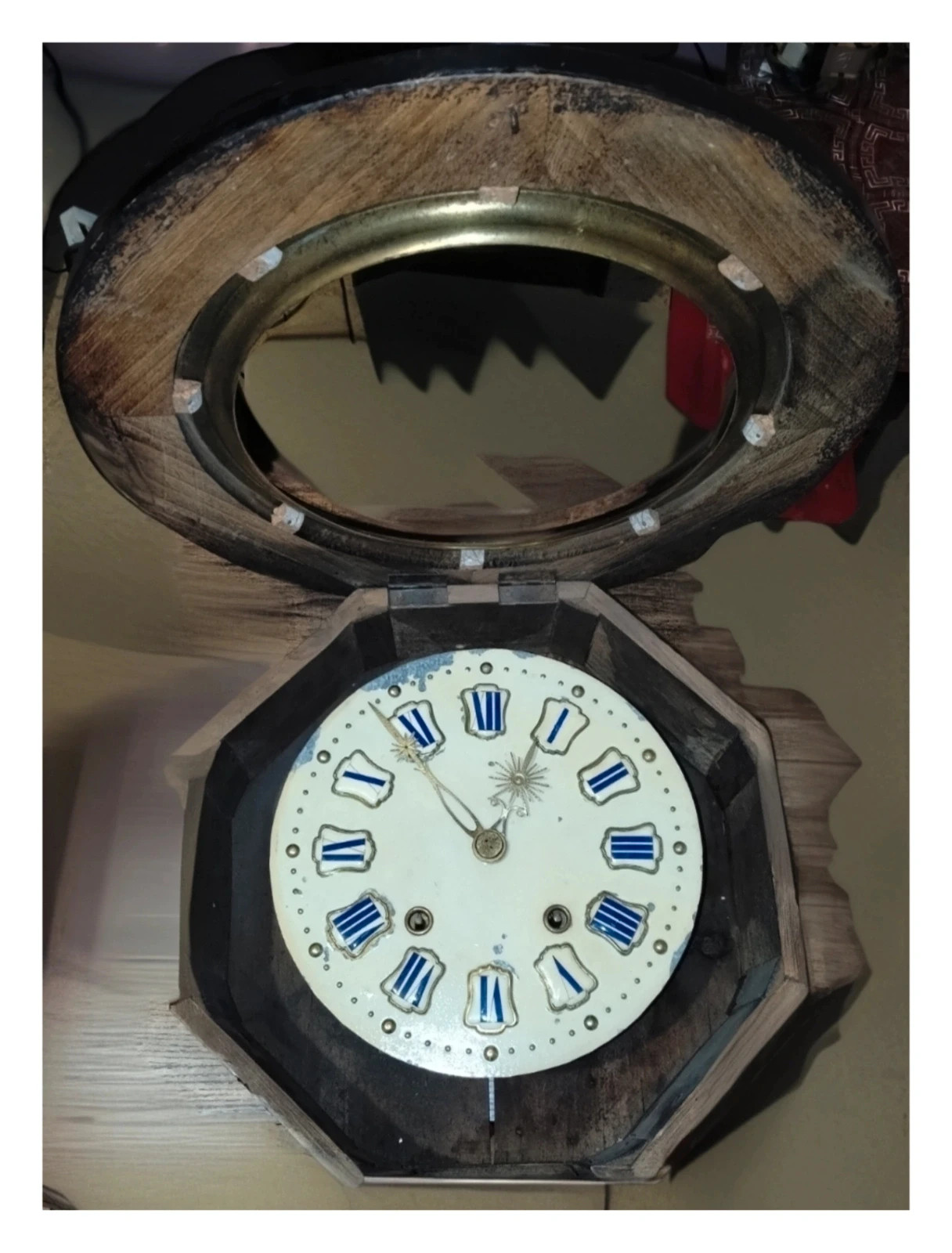 Horloge Œil-de-Bœuf Ancienne en Bois - Pendule Murale XIXe Collection / Déco Antique – Antik 2