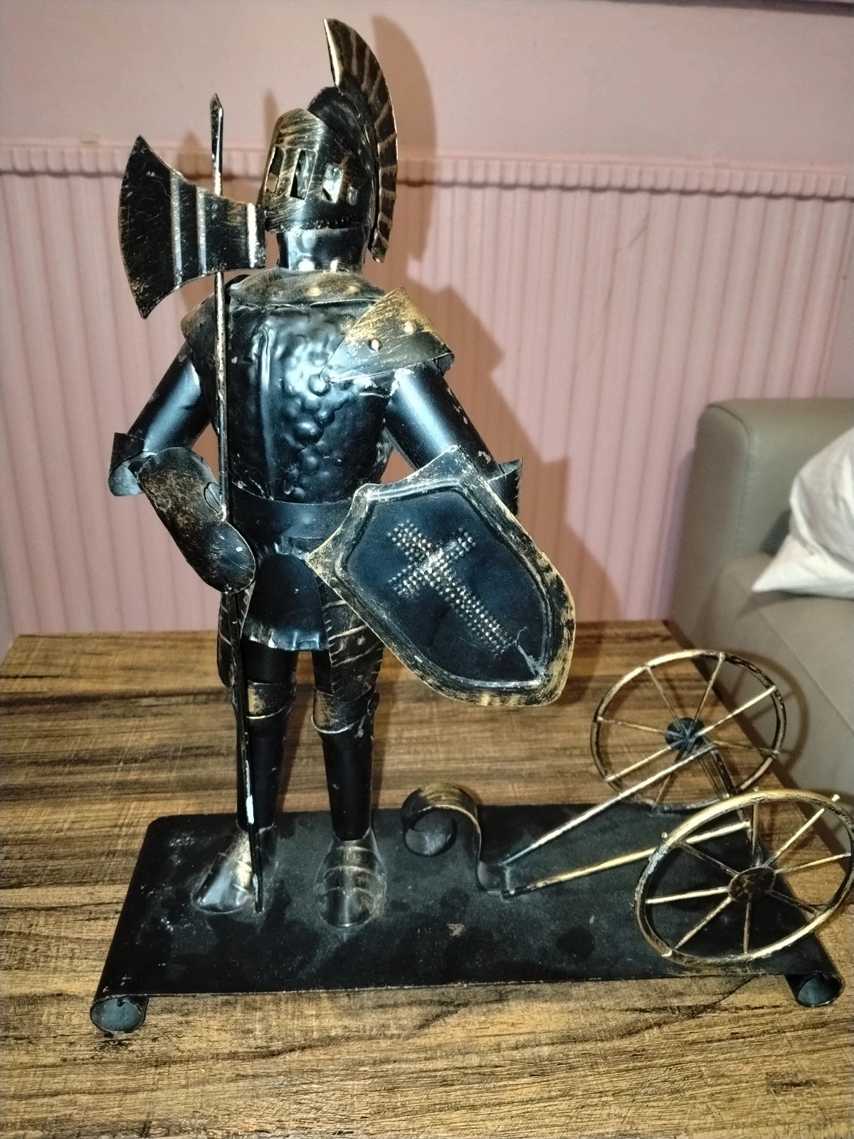Statue Chevalier Médiéval en Métal / Fer Forgé Vintage (À restaurer - H30cm) 3