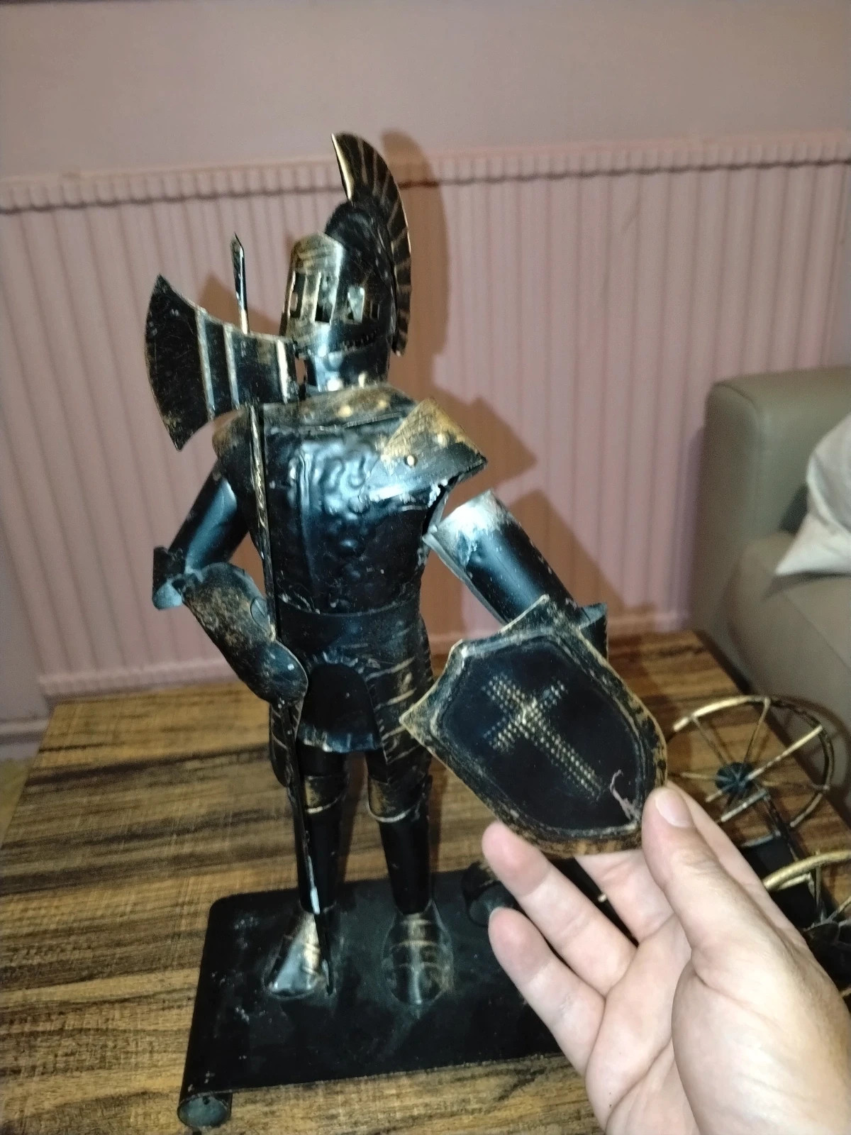 Statue Chevalier Médiéval en Métal / Fer Forgé Vintage (À restaurer - H30cm) 2