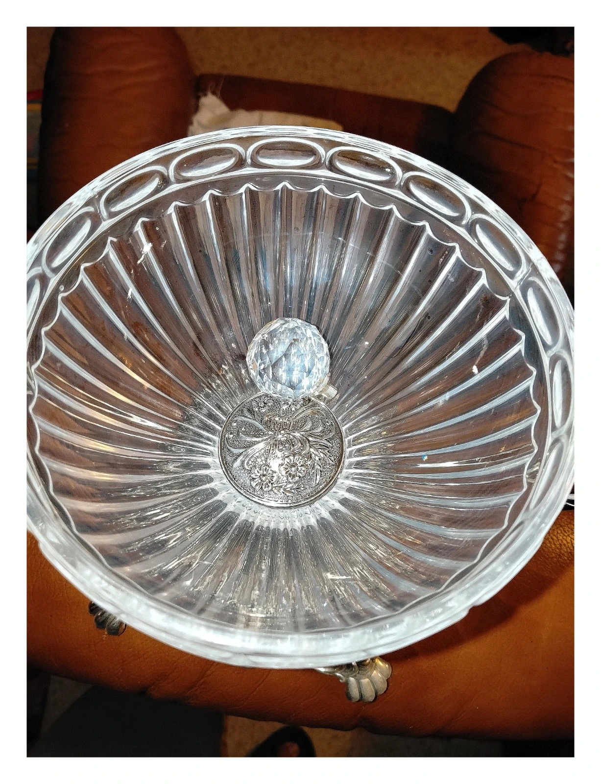 Grande Bonbonnière / Drageoir Vintage en Cristal et Métal Argenté 2
