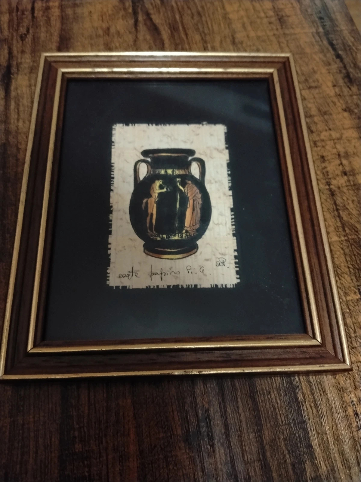 Tableau peinture sur papyrus italien – Artisanat de Syracuse (Sicile) – Vintage Love 3