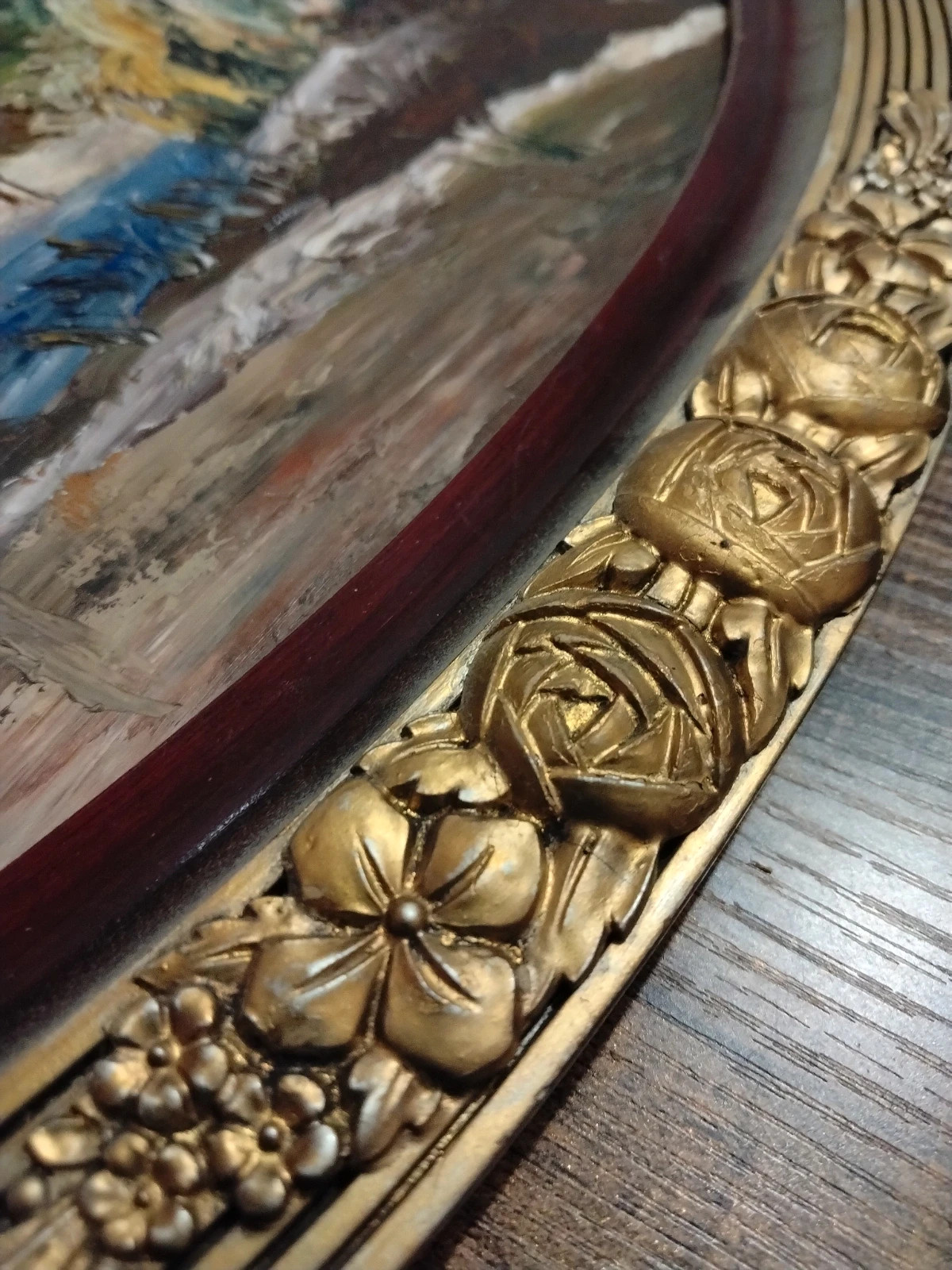 Tableau ancien OVALE unique - Véritable peinture à l'huile Paysage & Cadre doré – Fabrication Artisanale 3